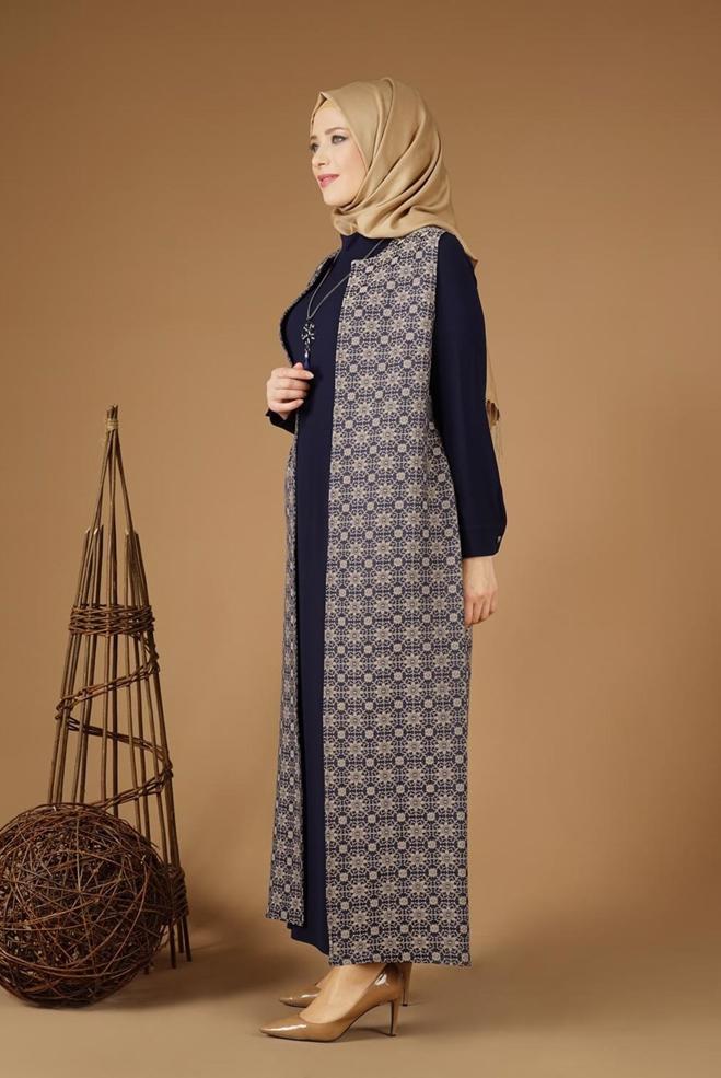 Hijab clothing NAVY BLUE 3332 Yakut 5072 2′li Elbiseli Tesettür Takım 38/50 TEK40 - ALVİNA