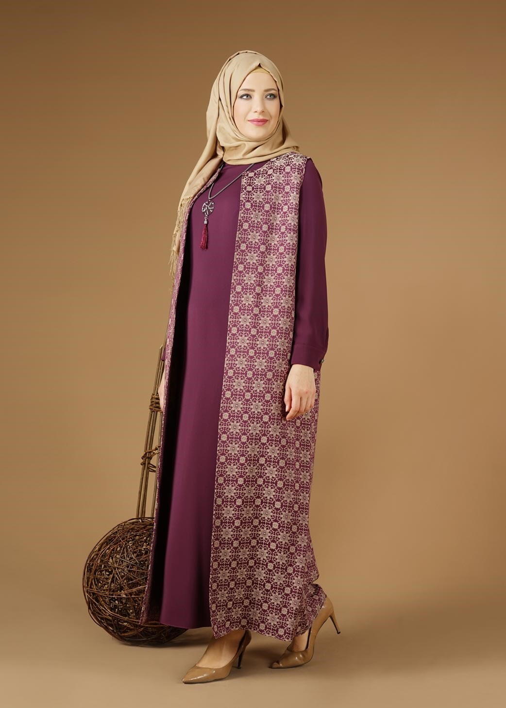 Vêtements hijab PRUNE 3332 Yakut 5072 2′li Elbiseli Tesettür Takım 38/50 TEK40