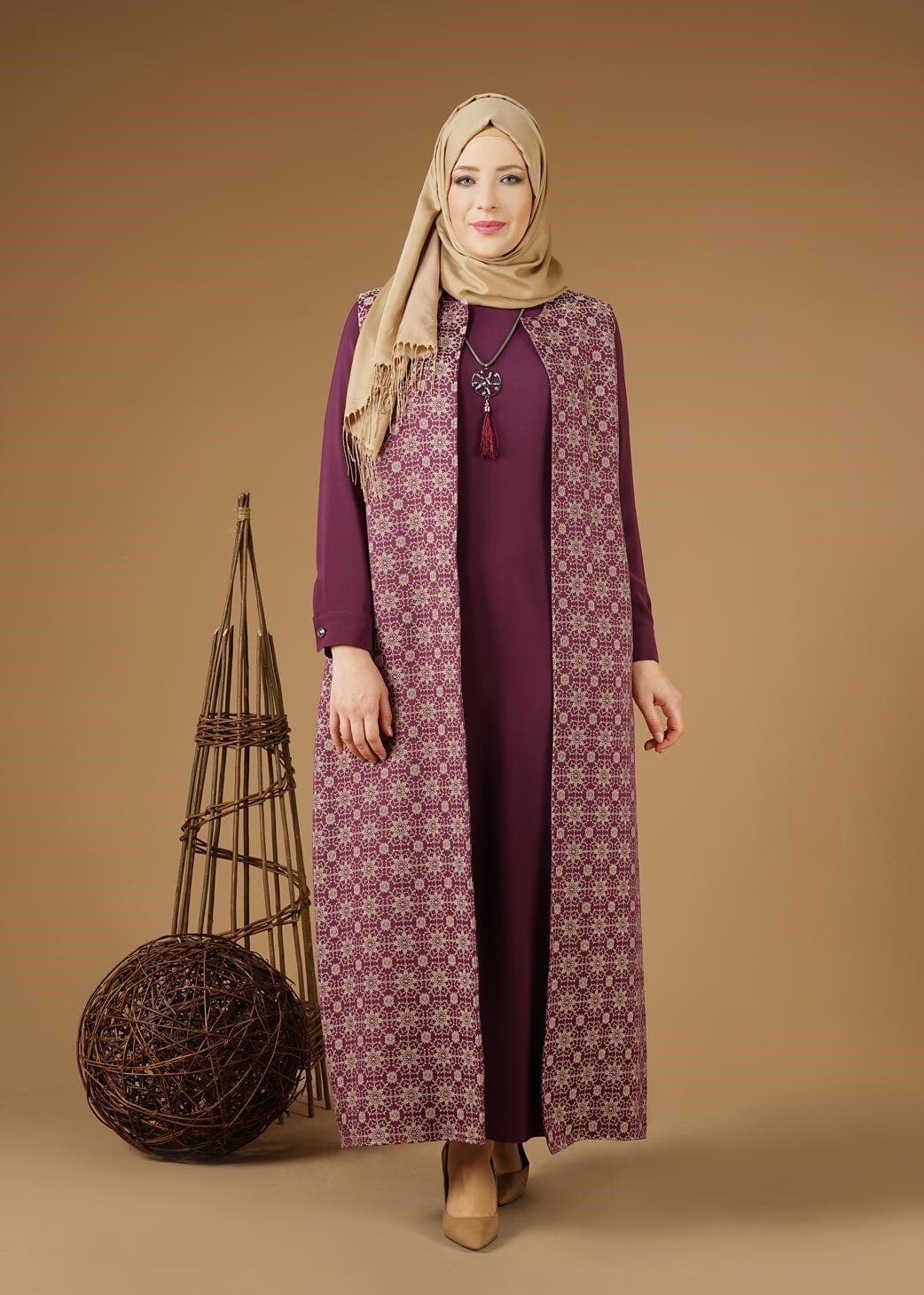 Vêtements hijab PRUNE 3332 Yakut 5072 2′li Elbiseli Tesettür Takım 38/50 TEK40