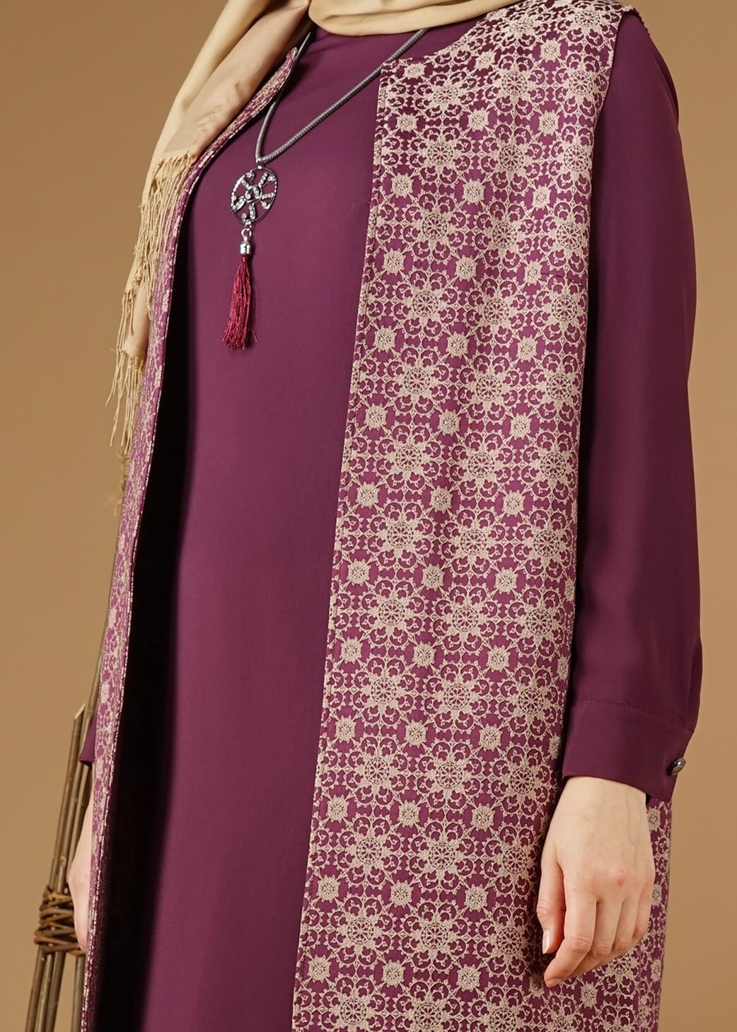 Vêtements hijab PRUNE 3332 Yakut 5072 2′li Elbiseli Tesettür Takım 38/50 TEK40