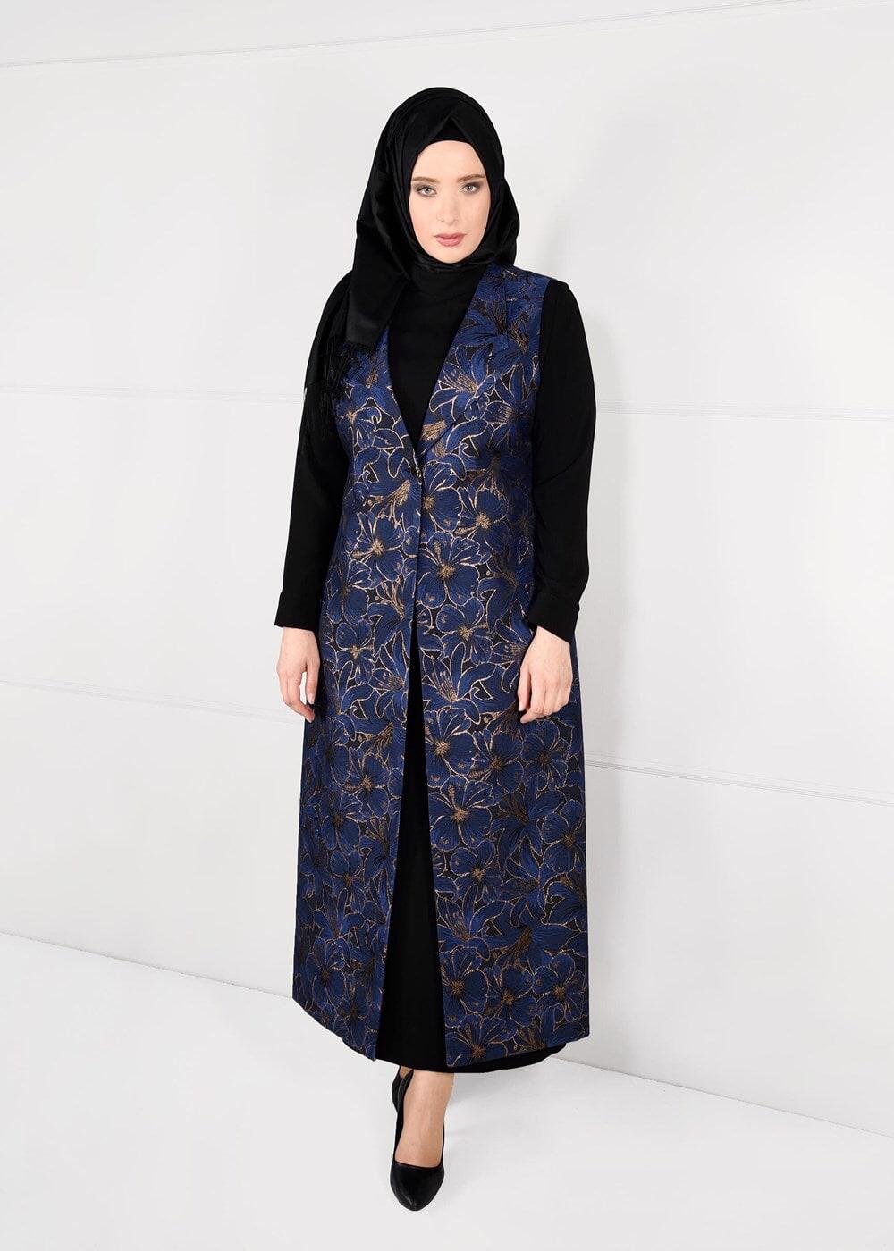 Hijab clothing NAVY BLUE PATTERNED DRESS SUIT 3343