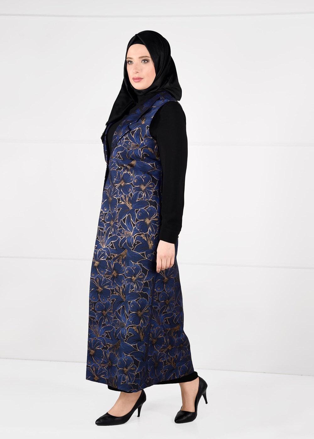 Hijab clothing NAVY BLUE PATTERNED DRESS SUIT 3343