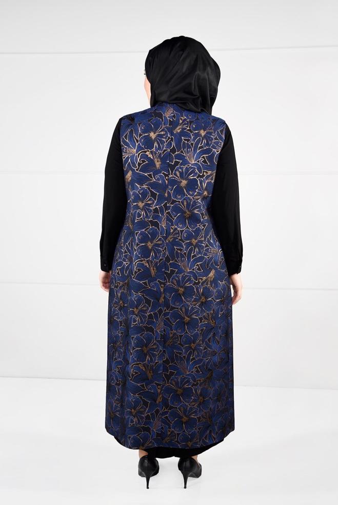 Hijab clothing NAVY BLUE PATTERNED DRESS SUIT 3343 - ALVİNA