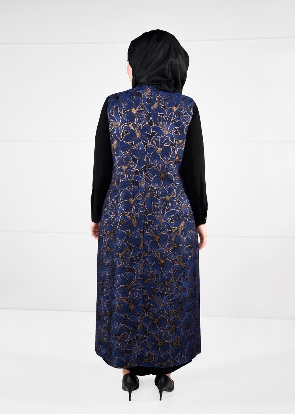 Hijab clothing NAVY BLUE PATTERNED DRESS SUIT 3343