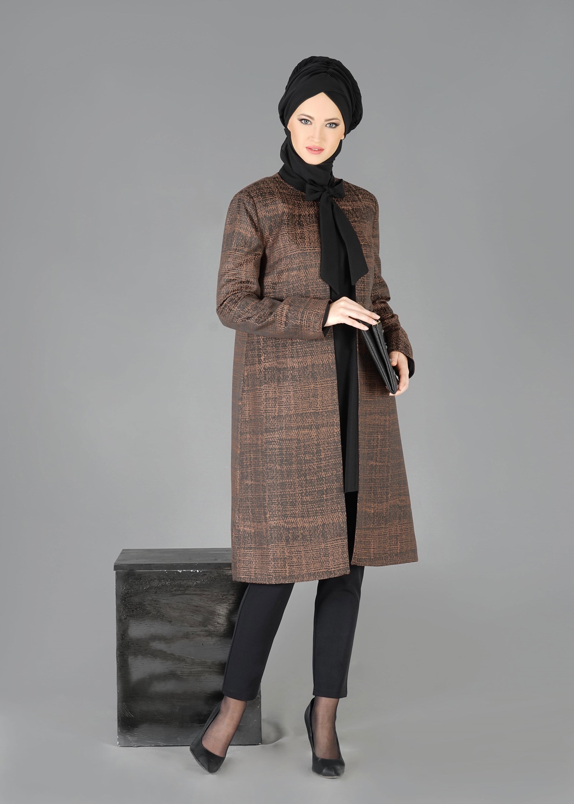 Tesettür giyim KAHVE 3306P 3&prime;LÜ TAKIM