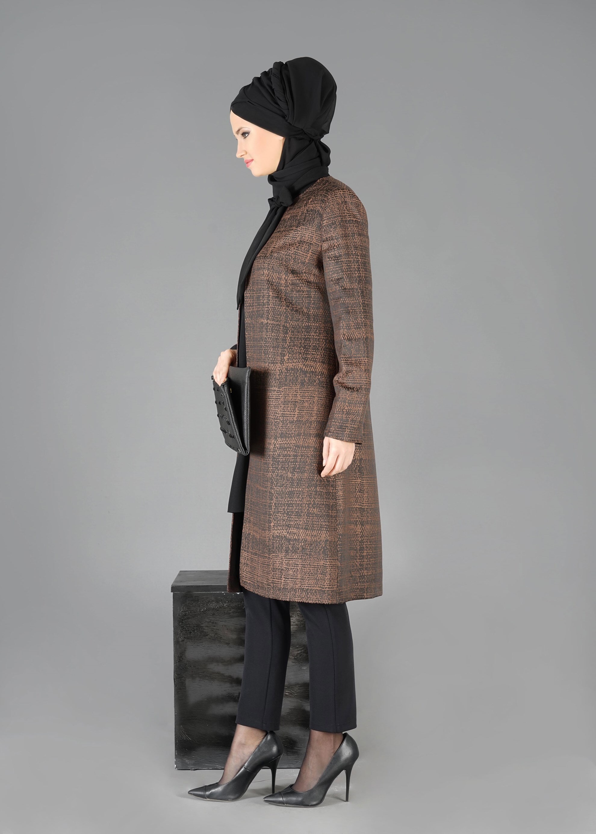 Tesettür giyim KAHVE 3306P 3&prime;LÜ TAKIM
