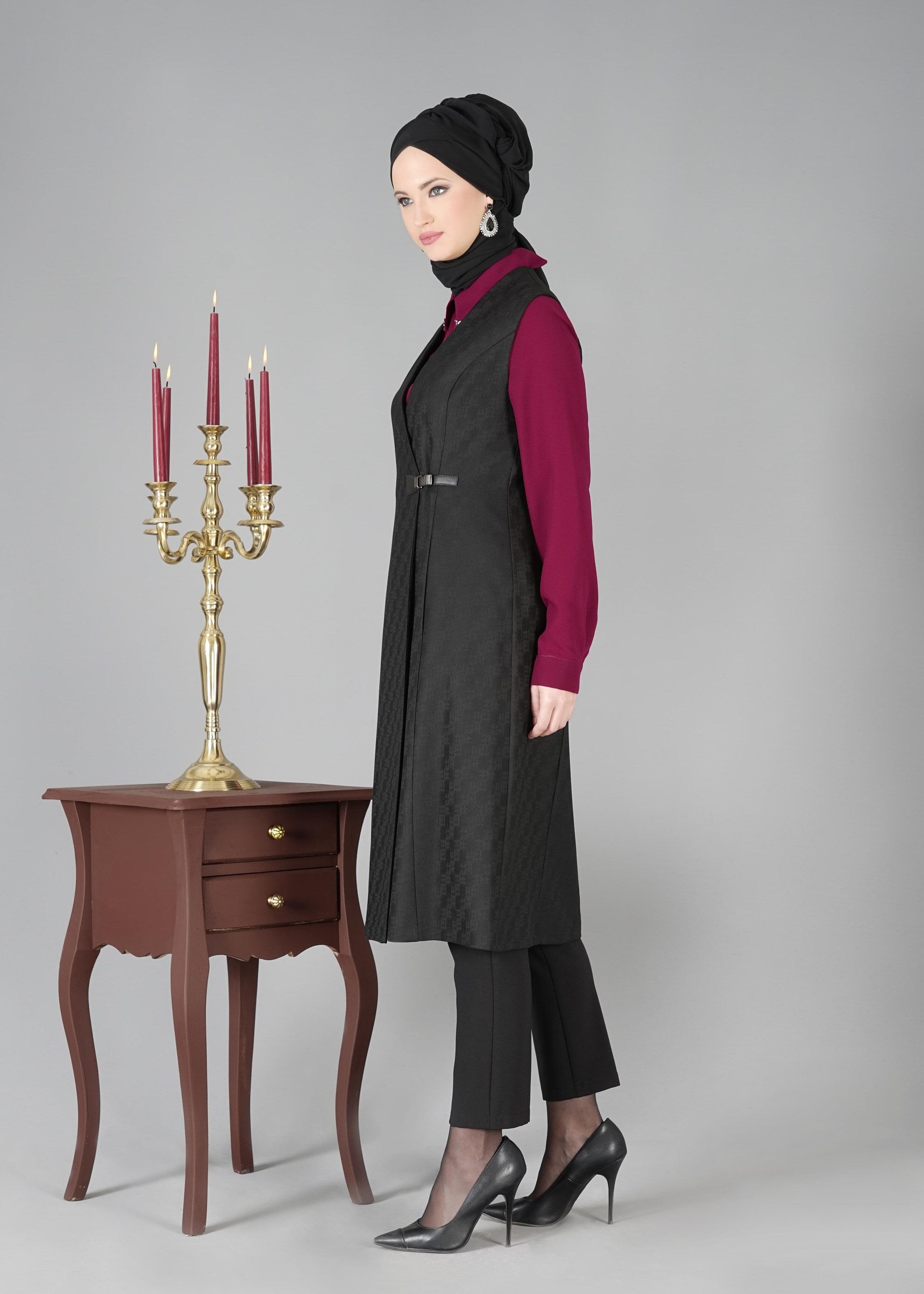 Tesettür giyim SİYAH 3309P 3LÜ TAKIM