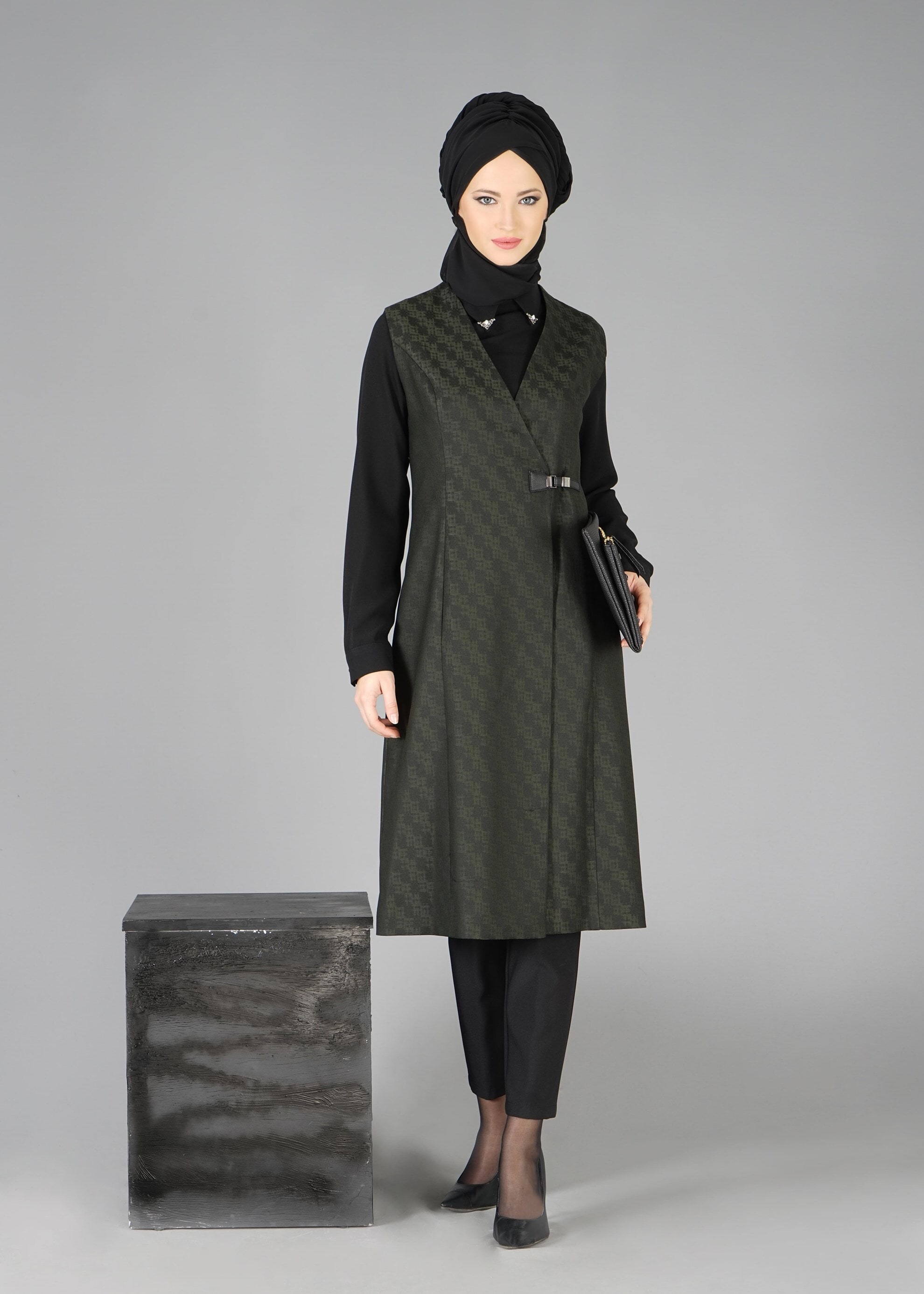 Tesettür giyim HAKİ 3309P 3LÜ TAKIM