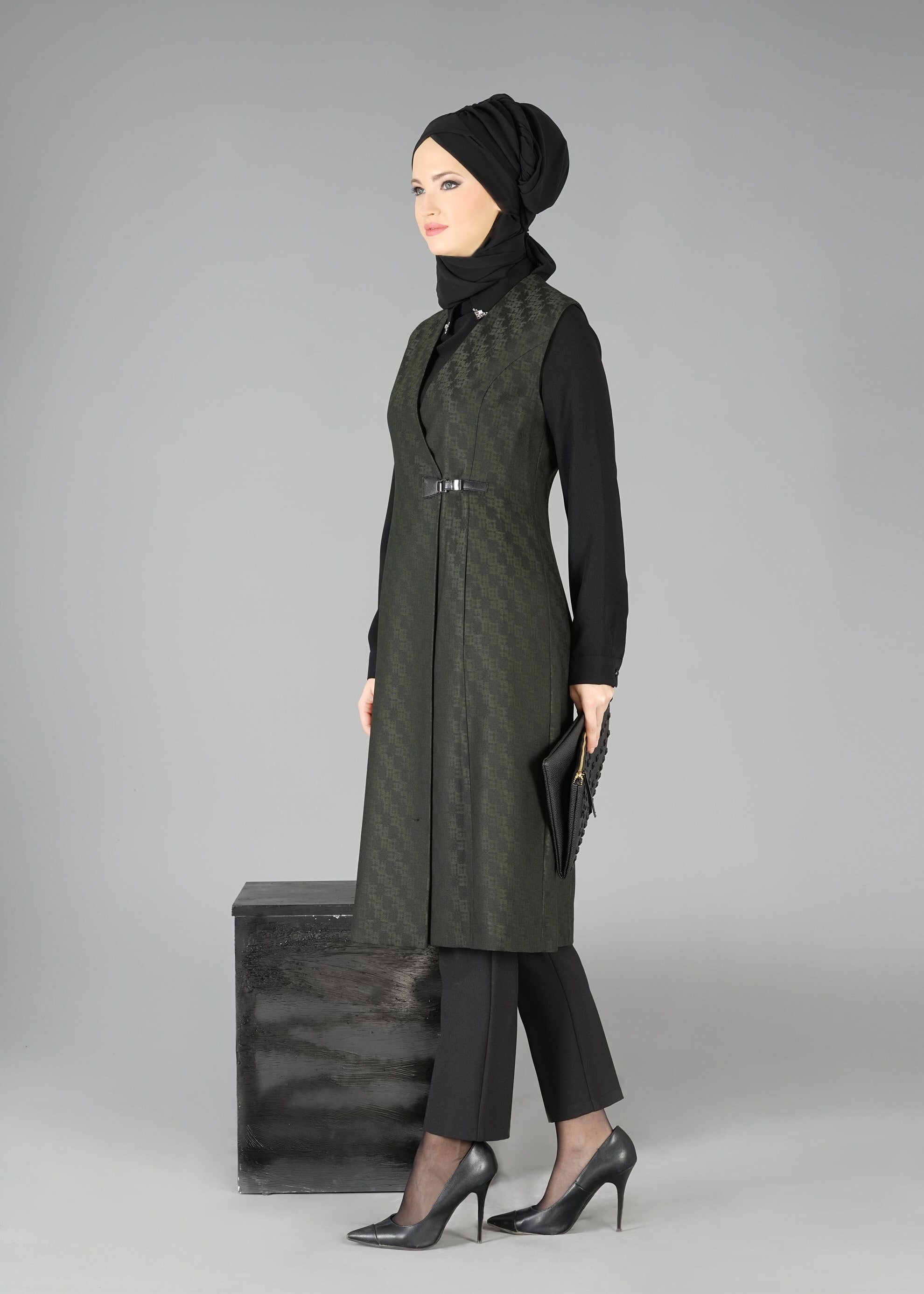 Tesettür giyim HAKİ 3309P 3LÜ TAKIM