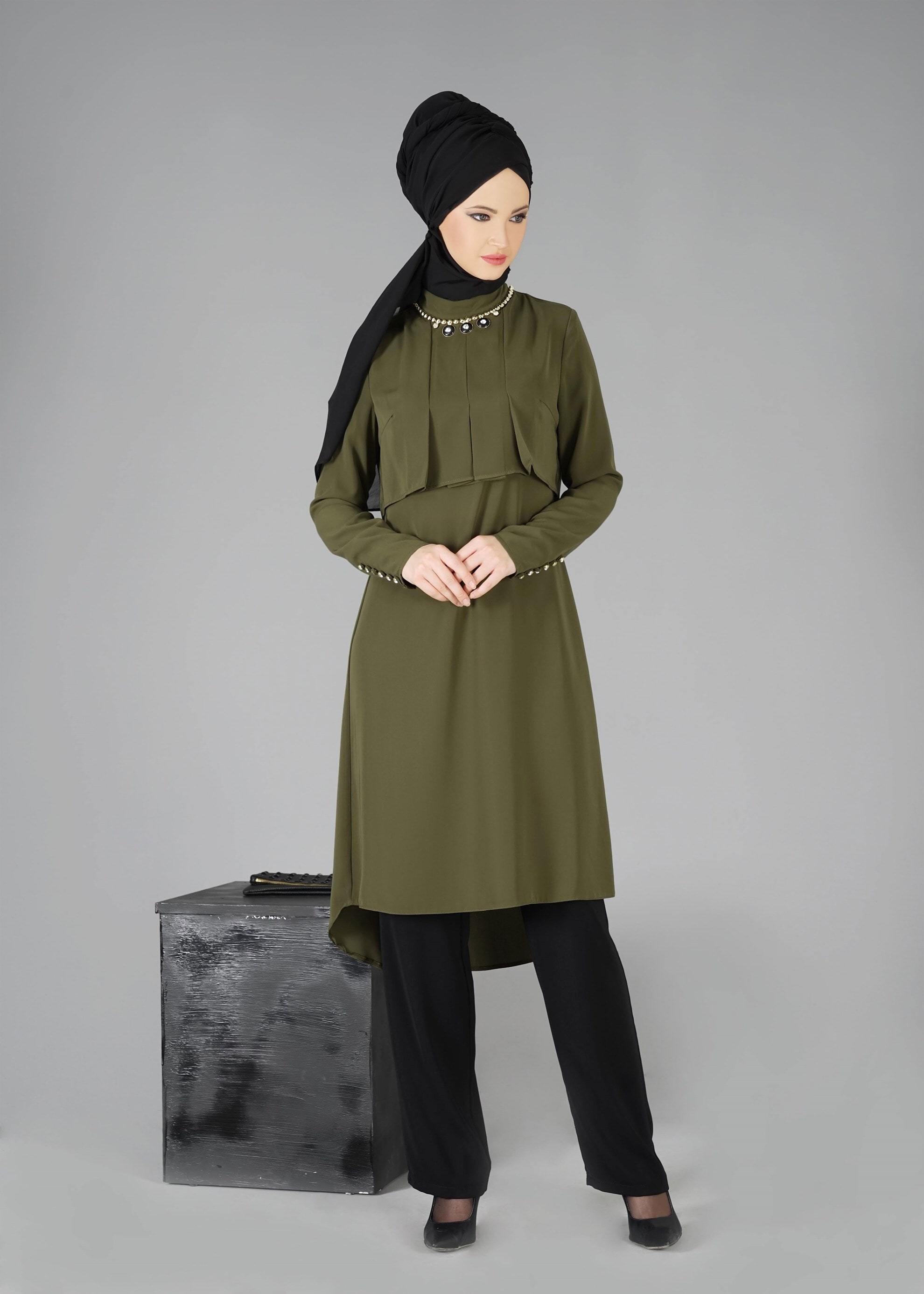 Tesettür giyim HAKİ 3316P TAKIM