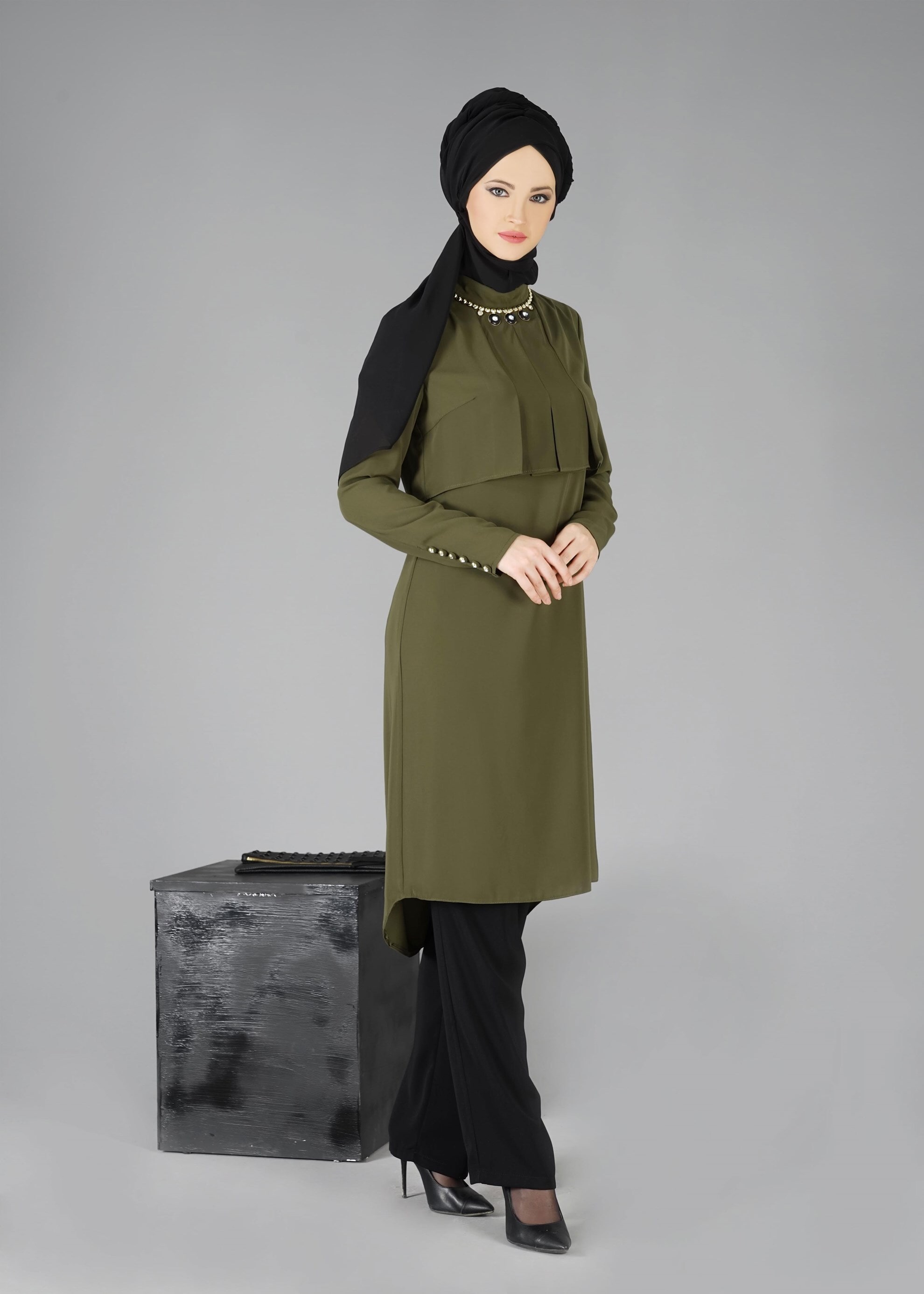 Tesettür giyim HAKİ 3316P TAKIM