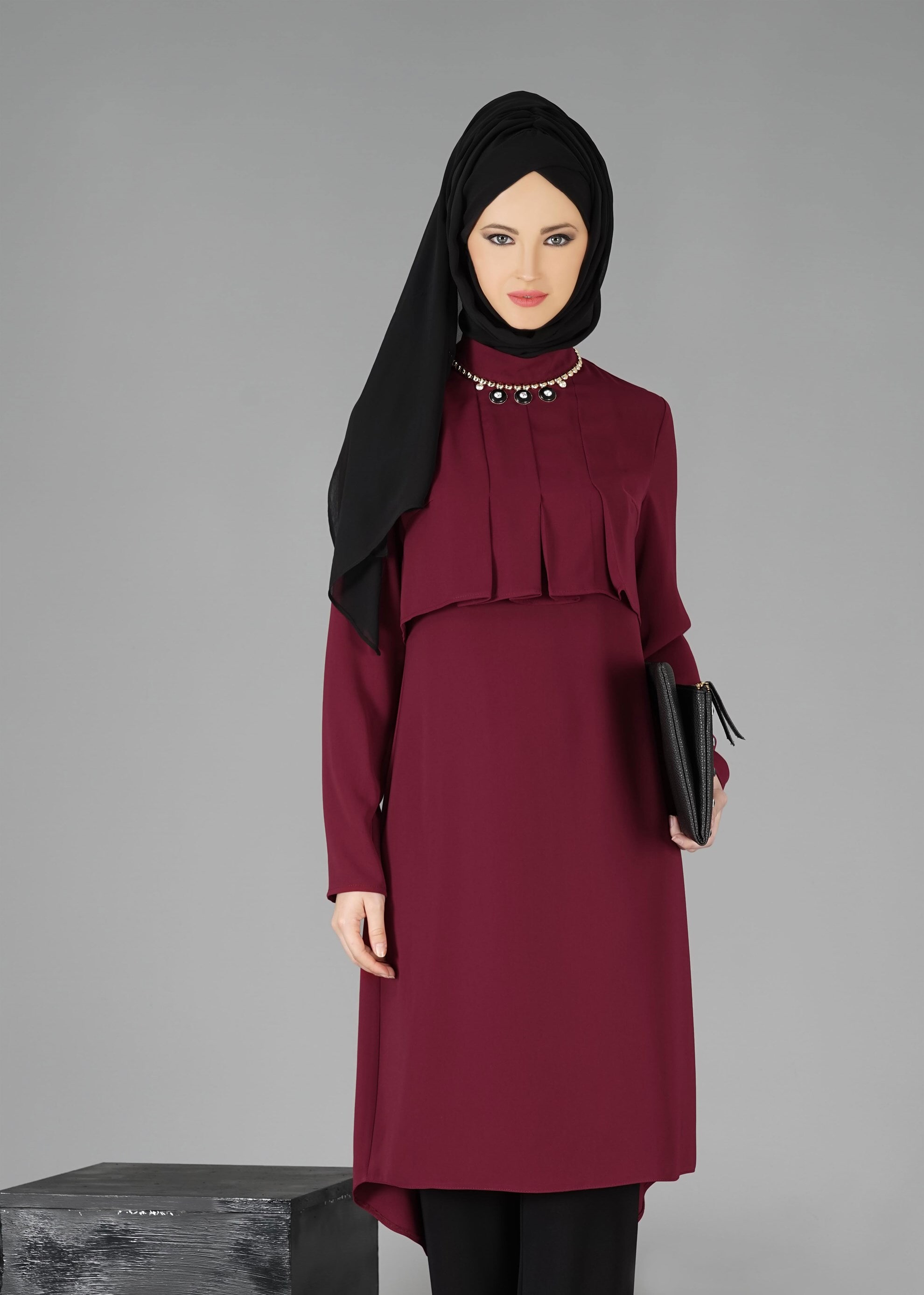 Tesettür giyim BORDO 3316P TAKIM