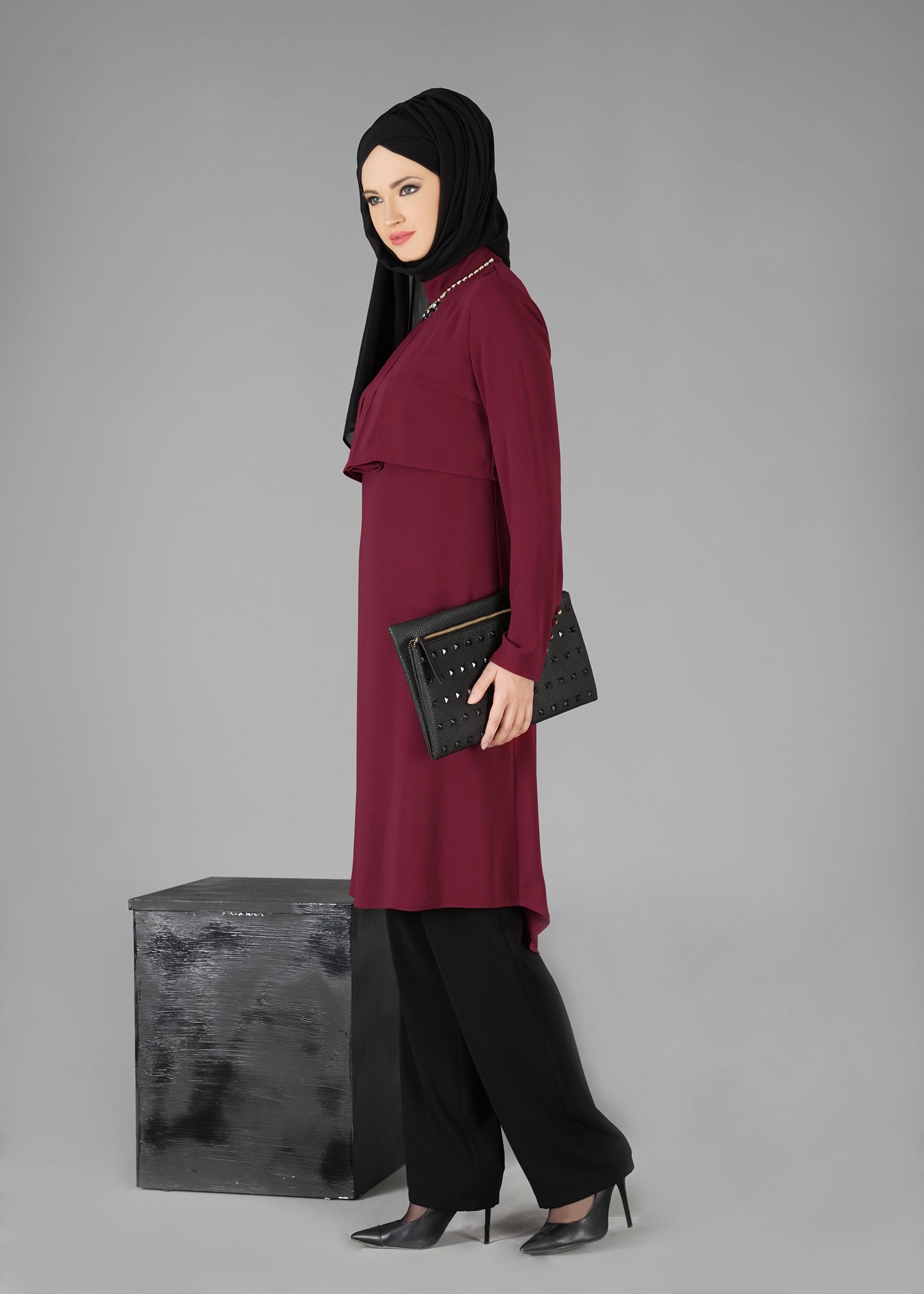 Tesettür giyim BORDO 3316P TAKIM