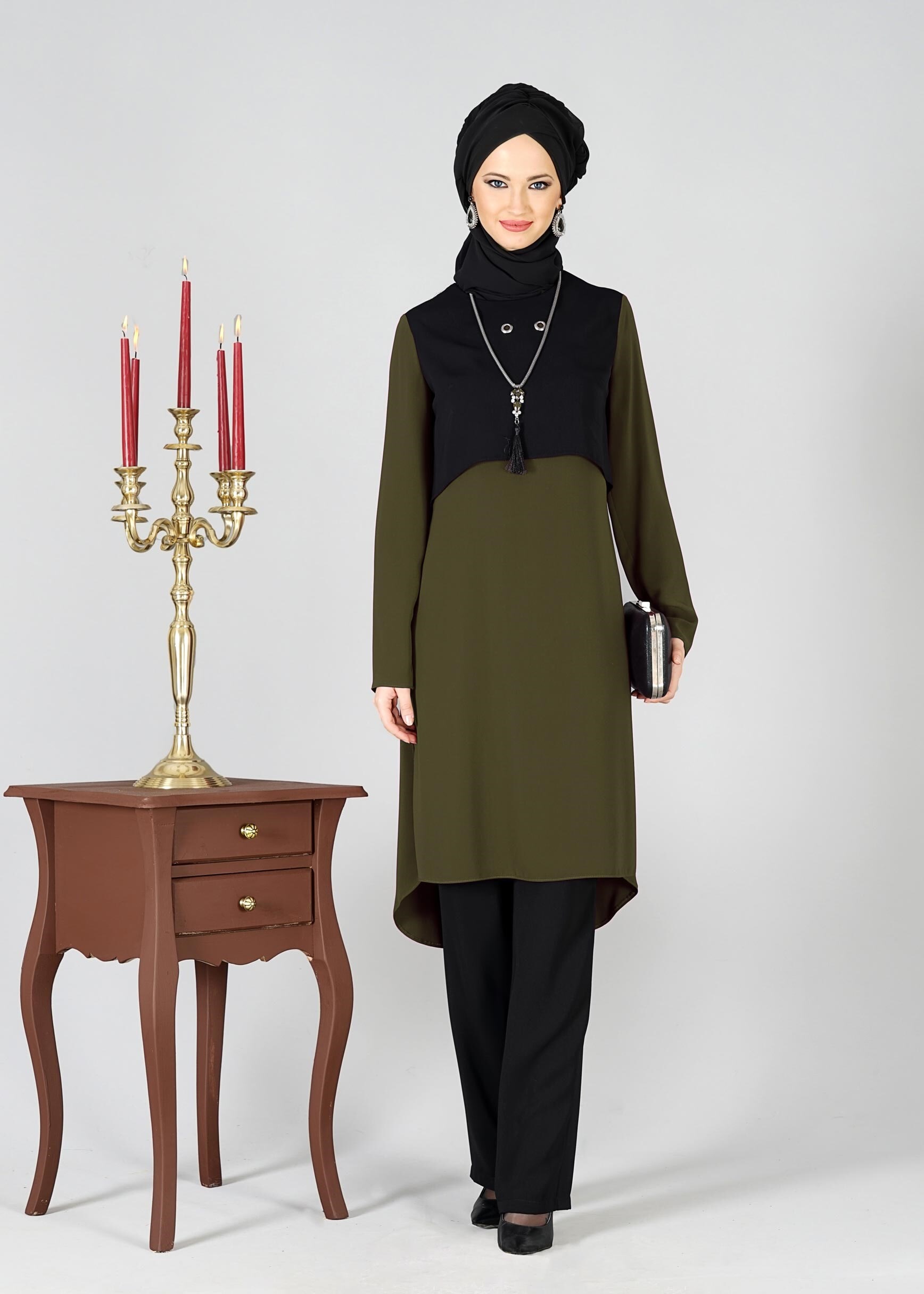 Tesettür giyim HAKİ 3320P TAKIM