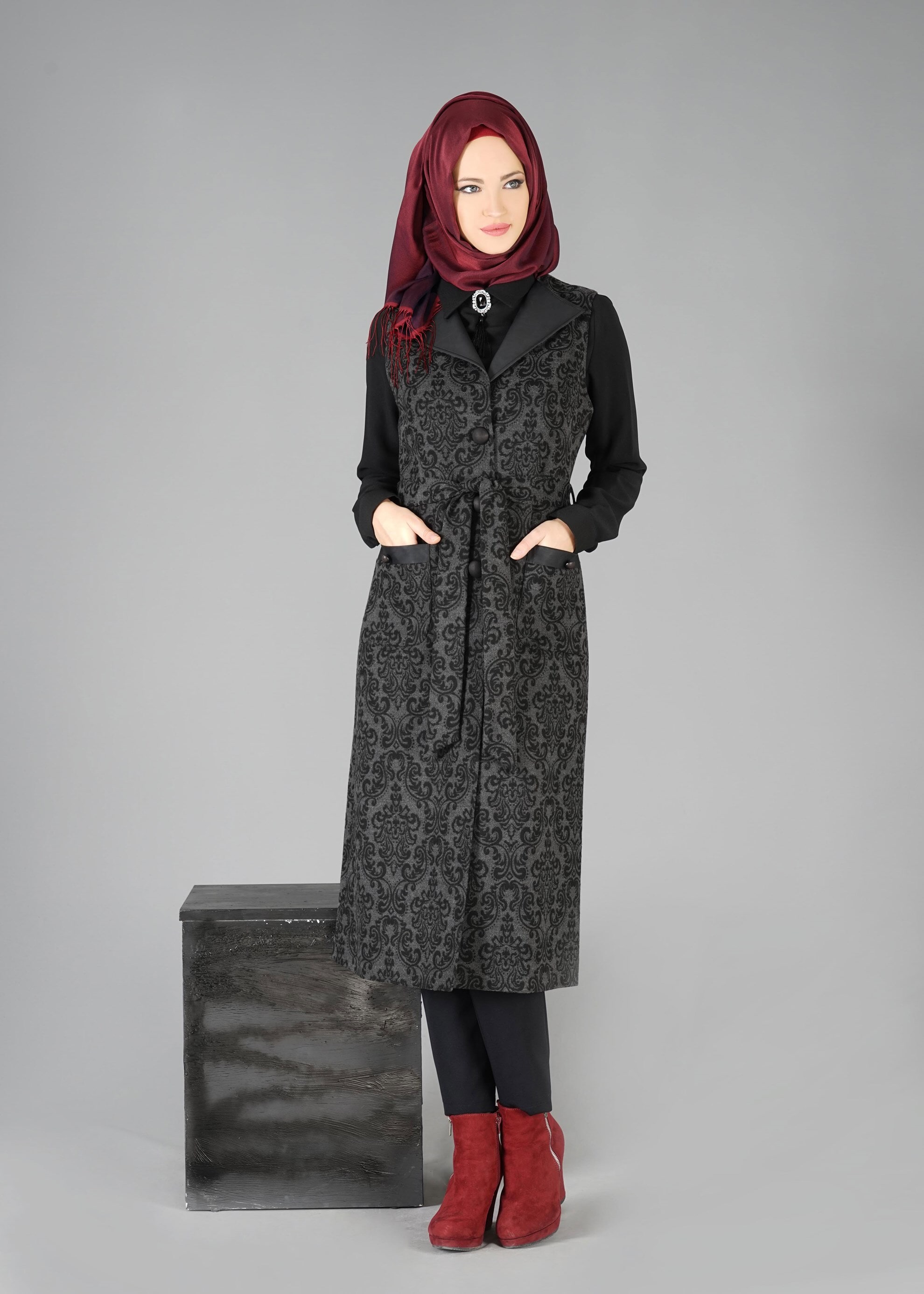 Tesettür giyim GRİ 3327P TAKIM