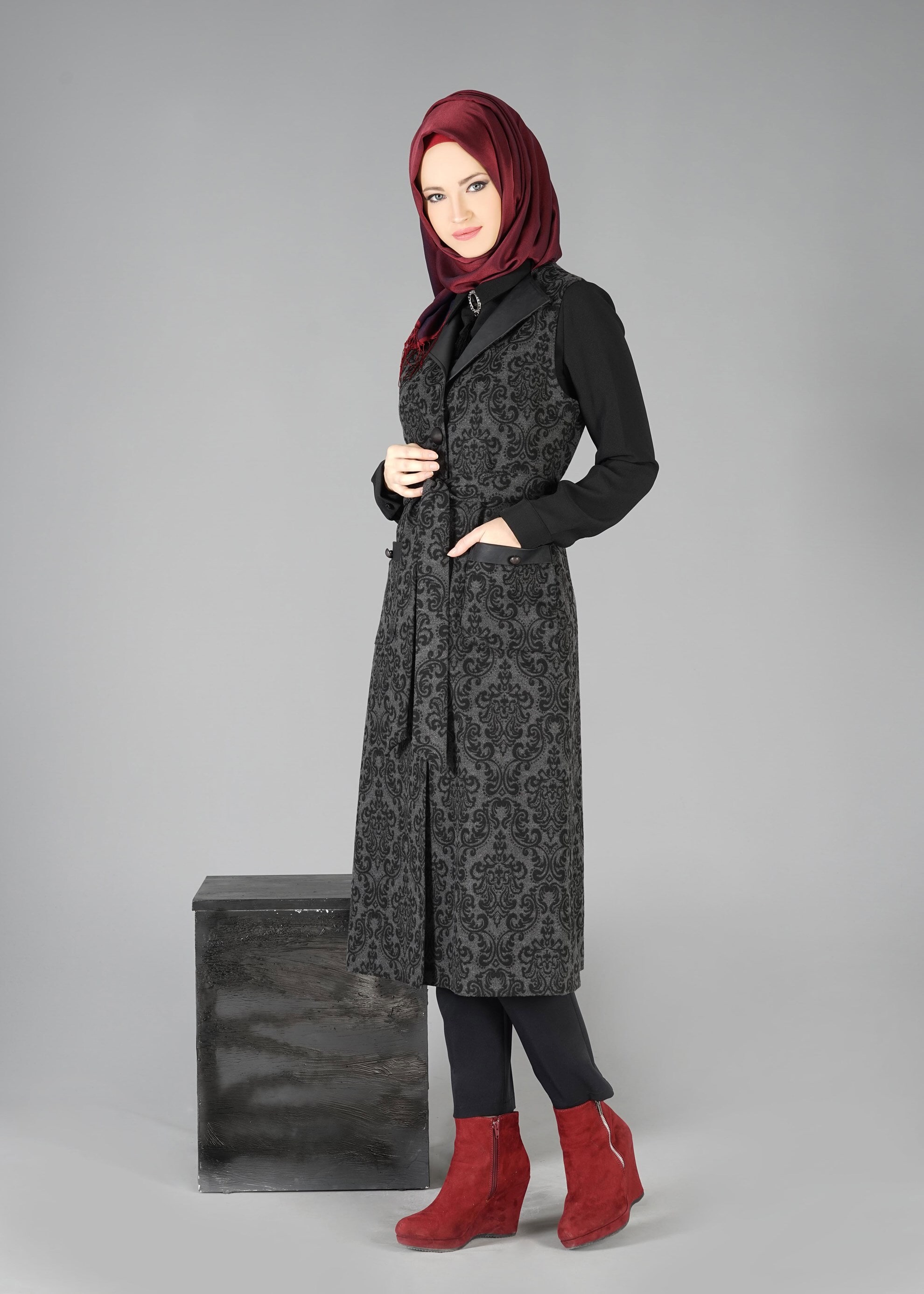 Tesettür giyim GRİ 3327P TAKIM