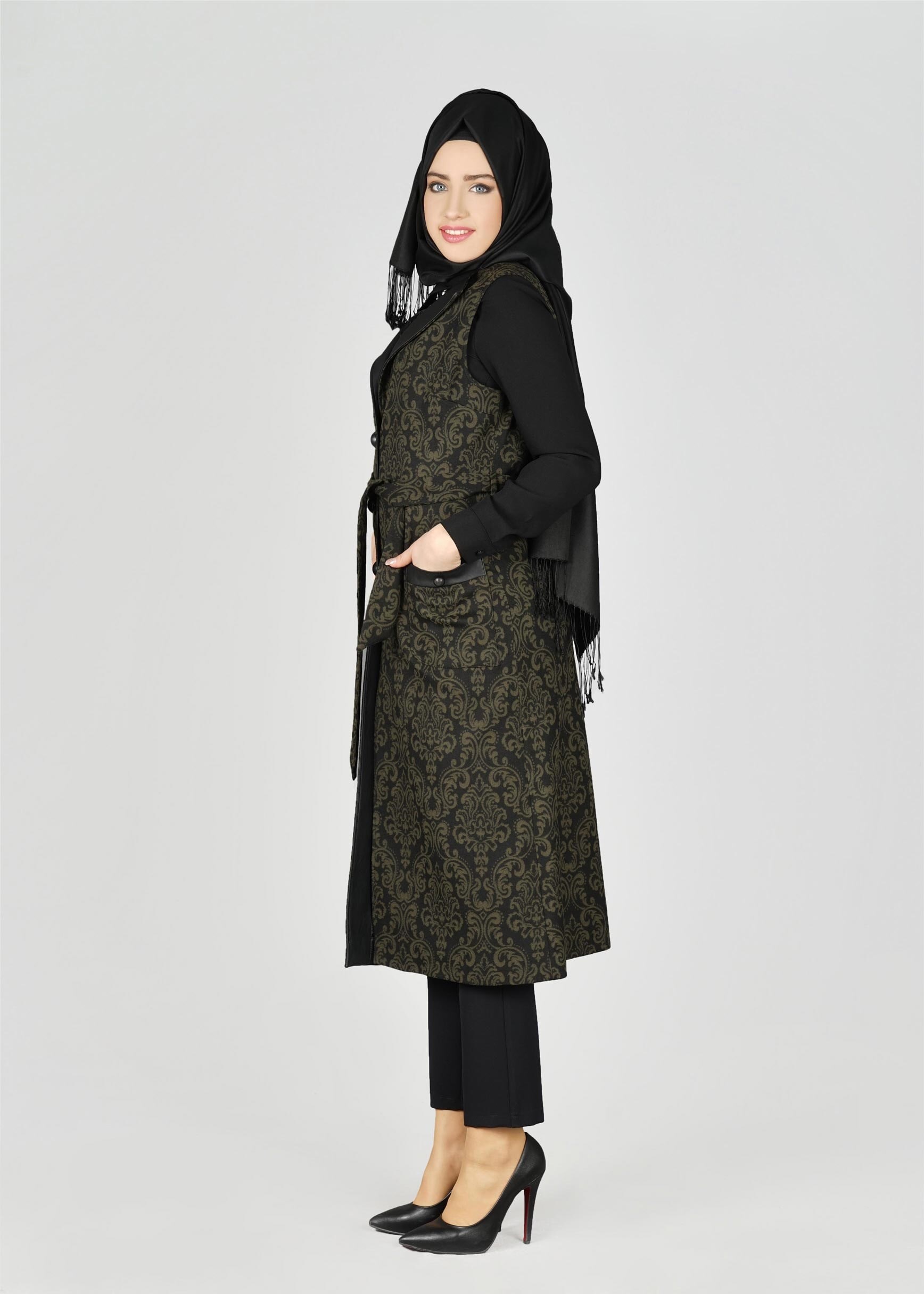 Tesettür giyim HAKİ 3327P TAKIM