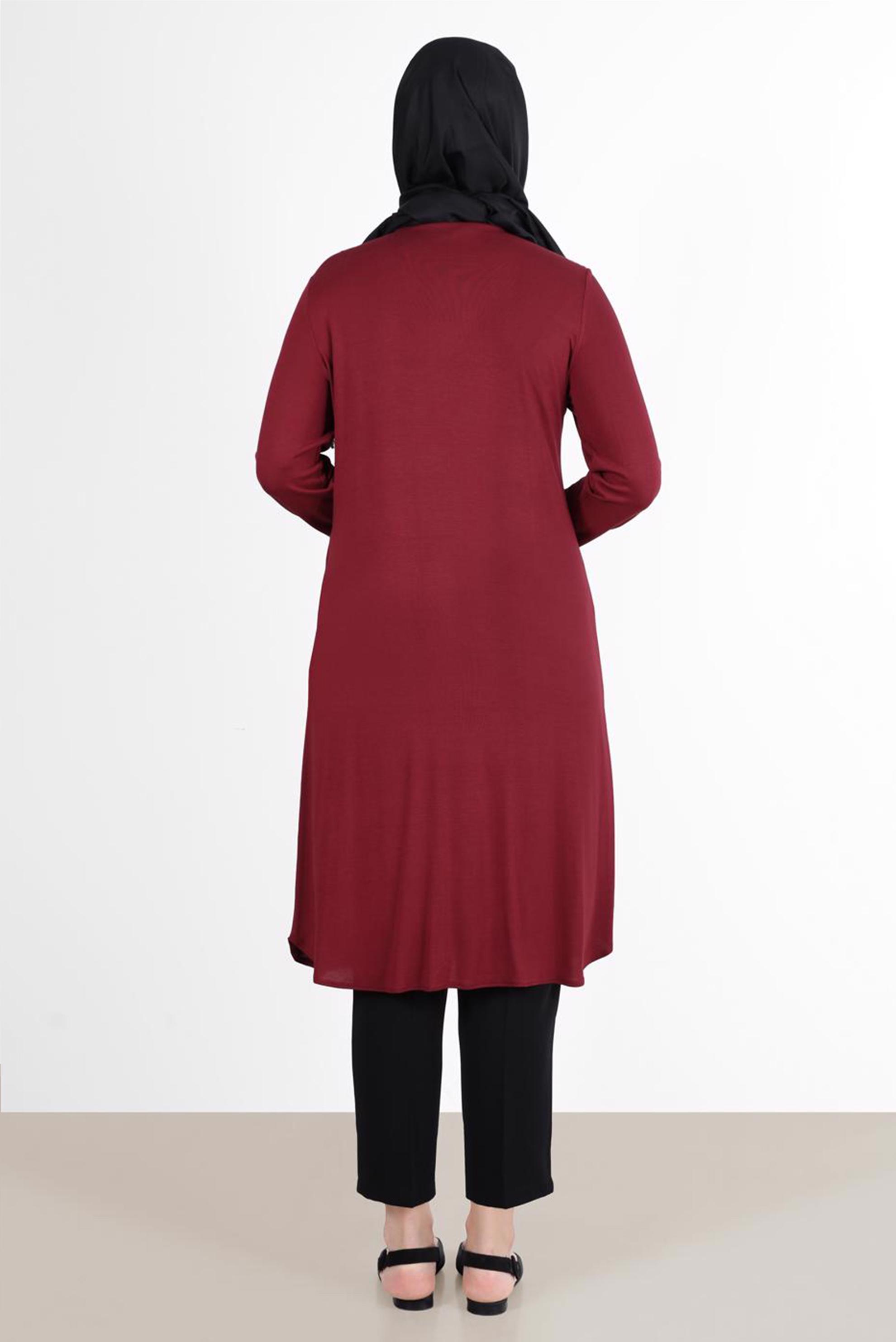 Tesettür giyim BORDO BÜYÜK BEDEN İŞLEMELİ TUNİK 2611