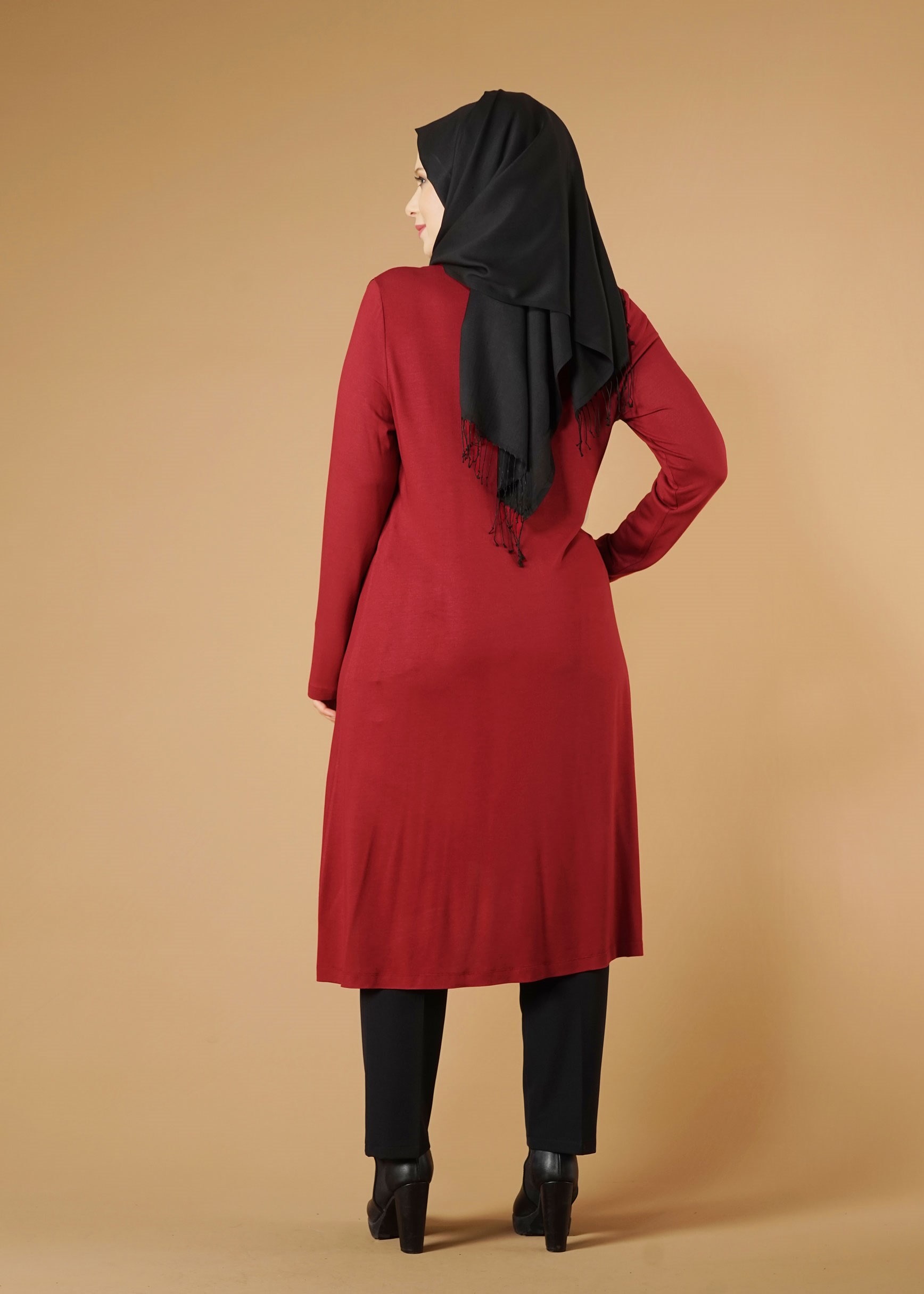 Tesettür giyim BORDO ASİMETRİK KESİM TUNİK 2613