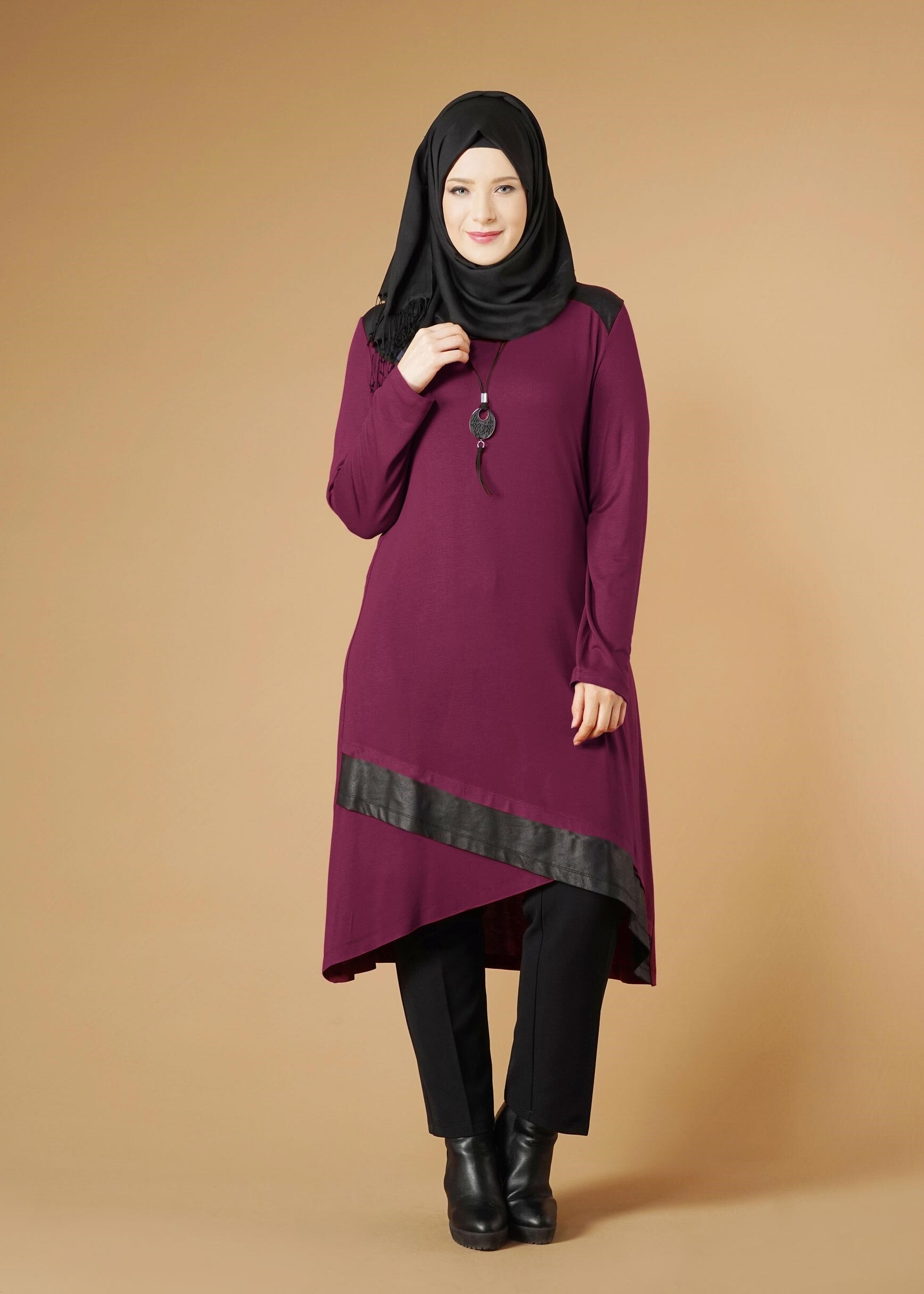 Tesettür giyim MOR ASİMETRİK KESİM TUNİK 2613