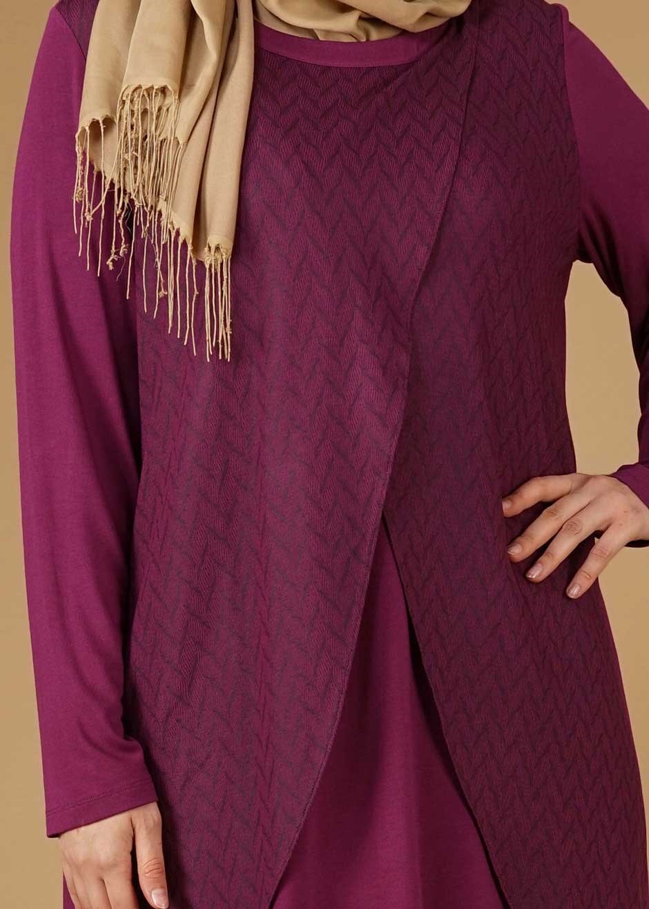 Tesettür giyim FUŞYA ASİMETRİK KESİM TUNİK 2620 