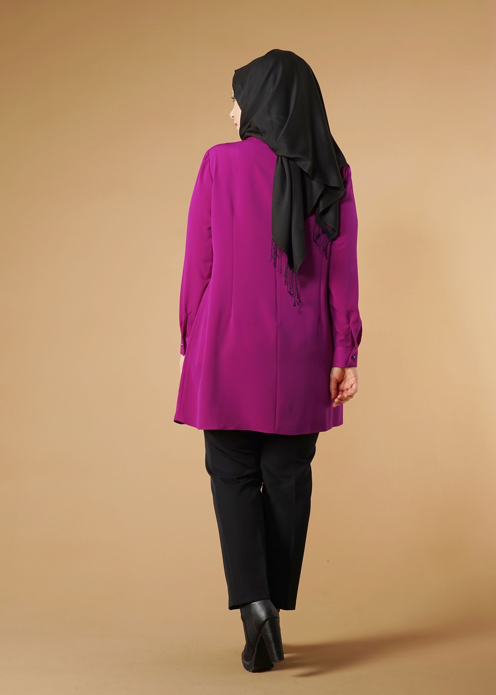 Tesettür giyim FUŞYA NAKIŞLI TUNİK 2624 