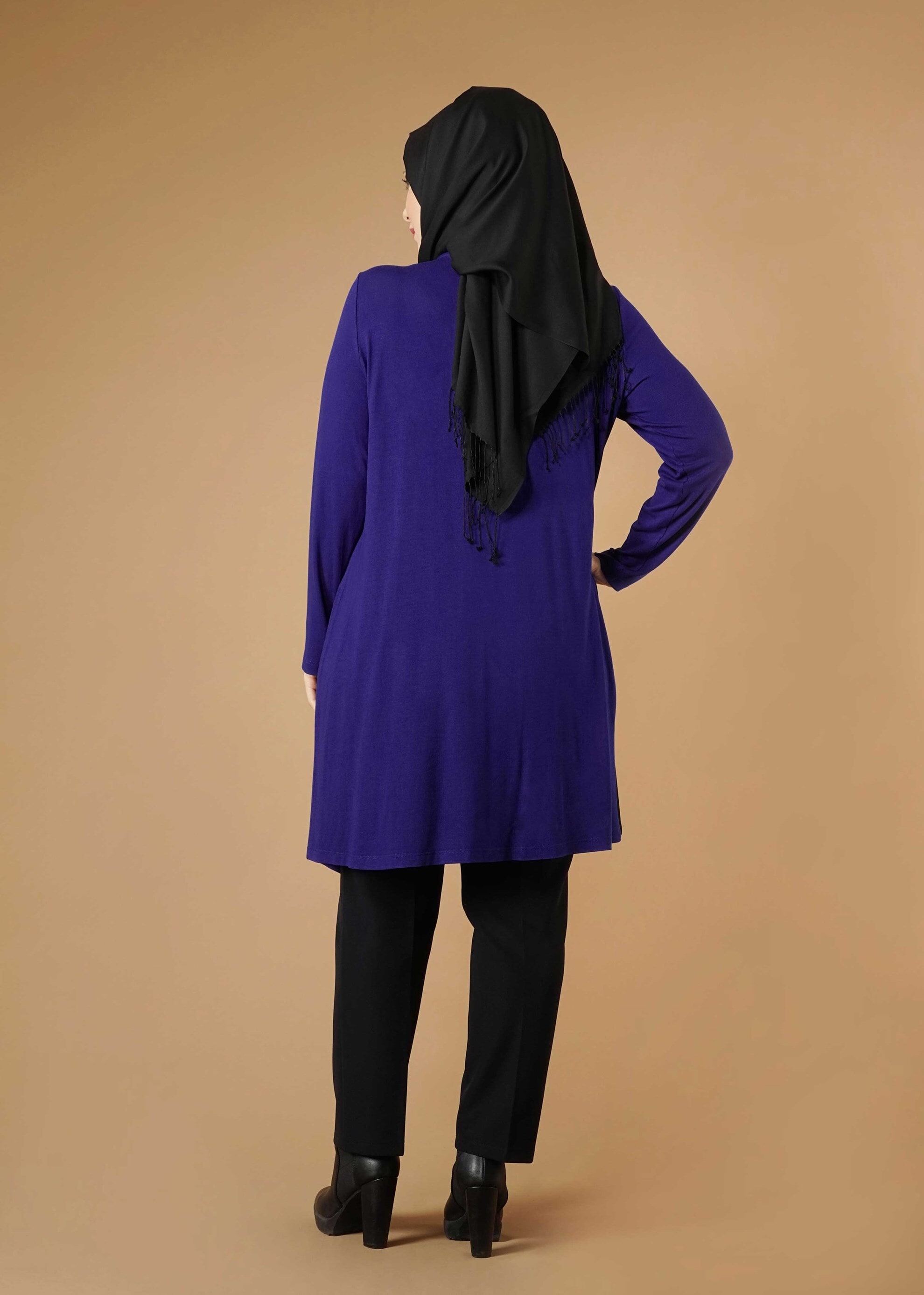 Tesettür giyim LACİVERT ETEK UCU PİLİSELİ TUNİK 2627 