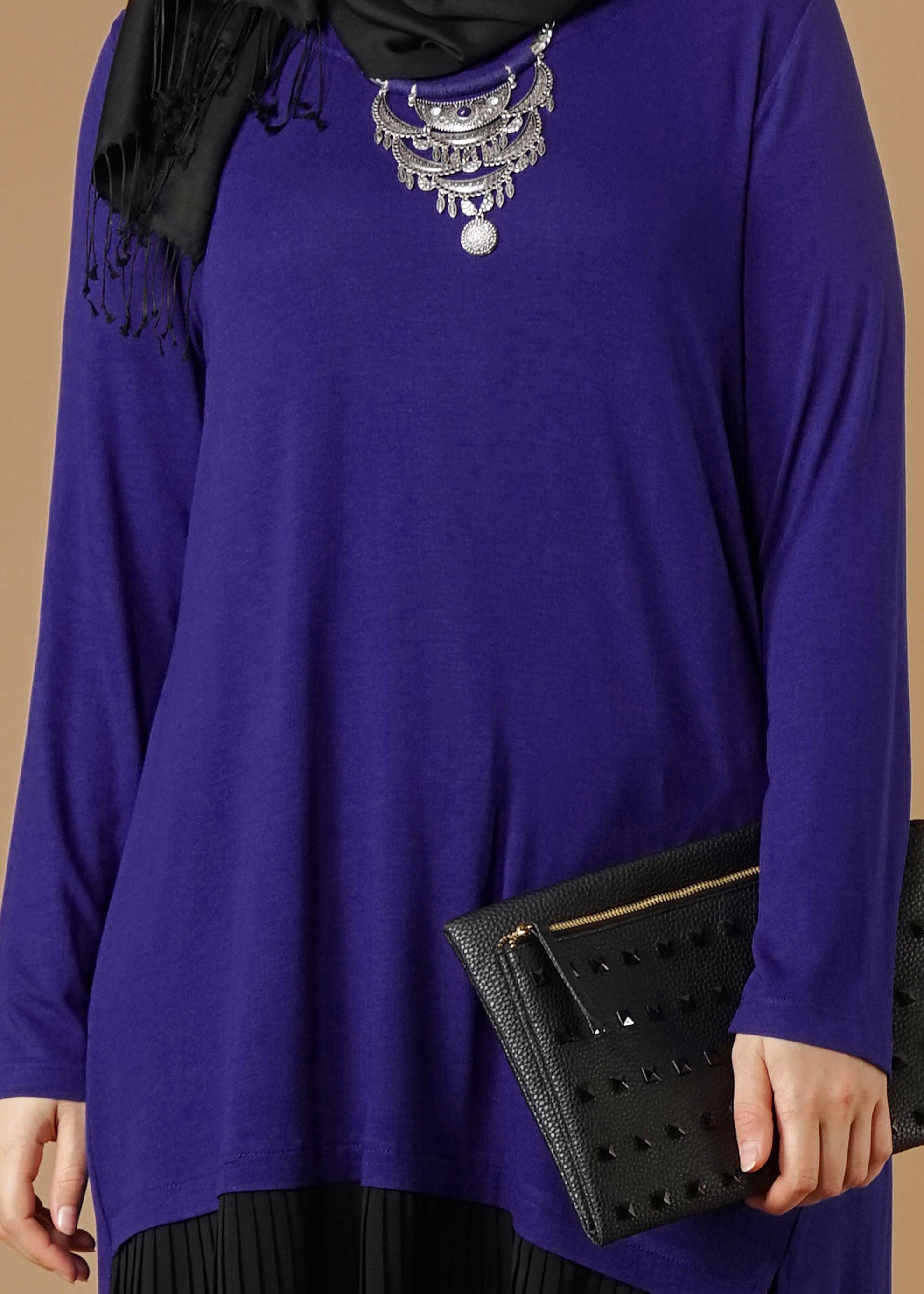 Tesettür giyim LACİVERT ETEK UCU PİLİSELİ TUNİK 2627 