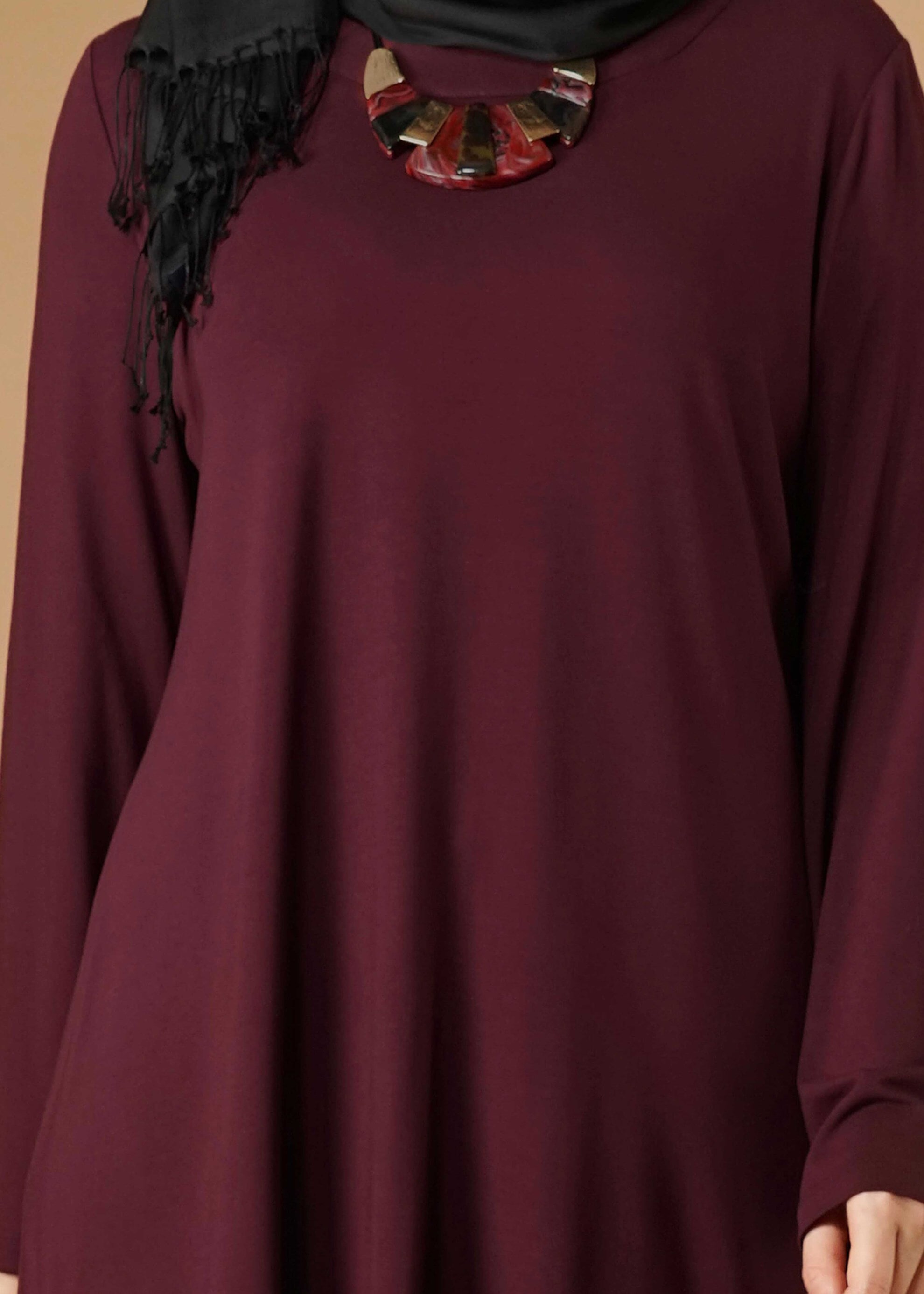 Tesettür giyim BORDO ETEK UCU PİLİSELİ TUNİK 2627 