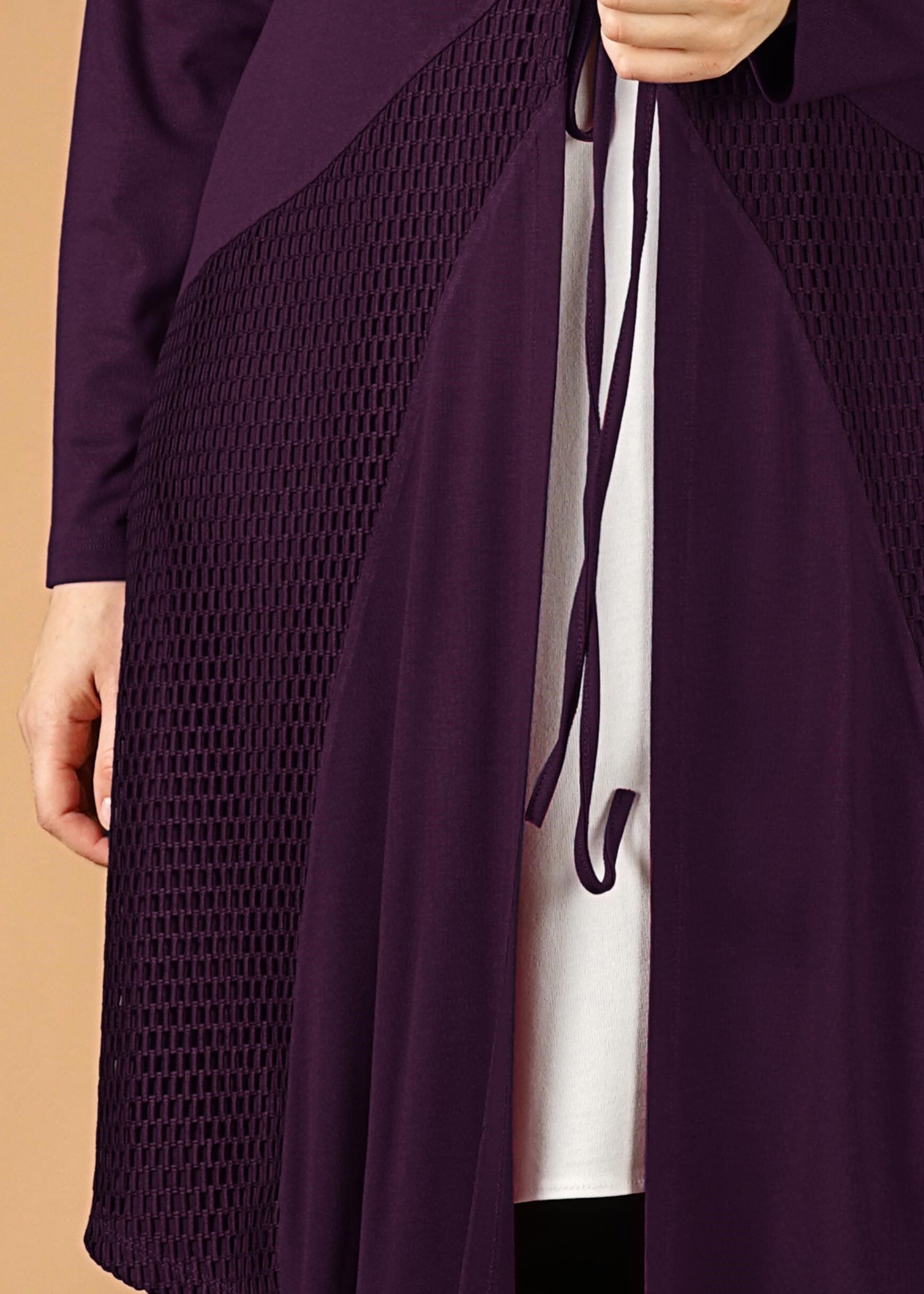 Tesettür giyim MOR FİLELİ ÖNDEN BAĞLAMALI TUNİK 2628 