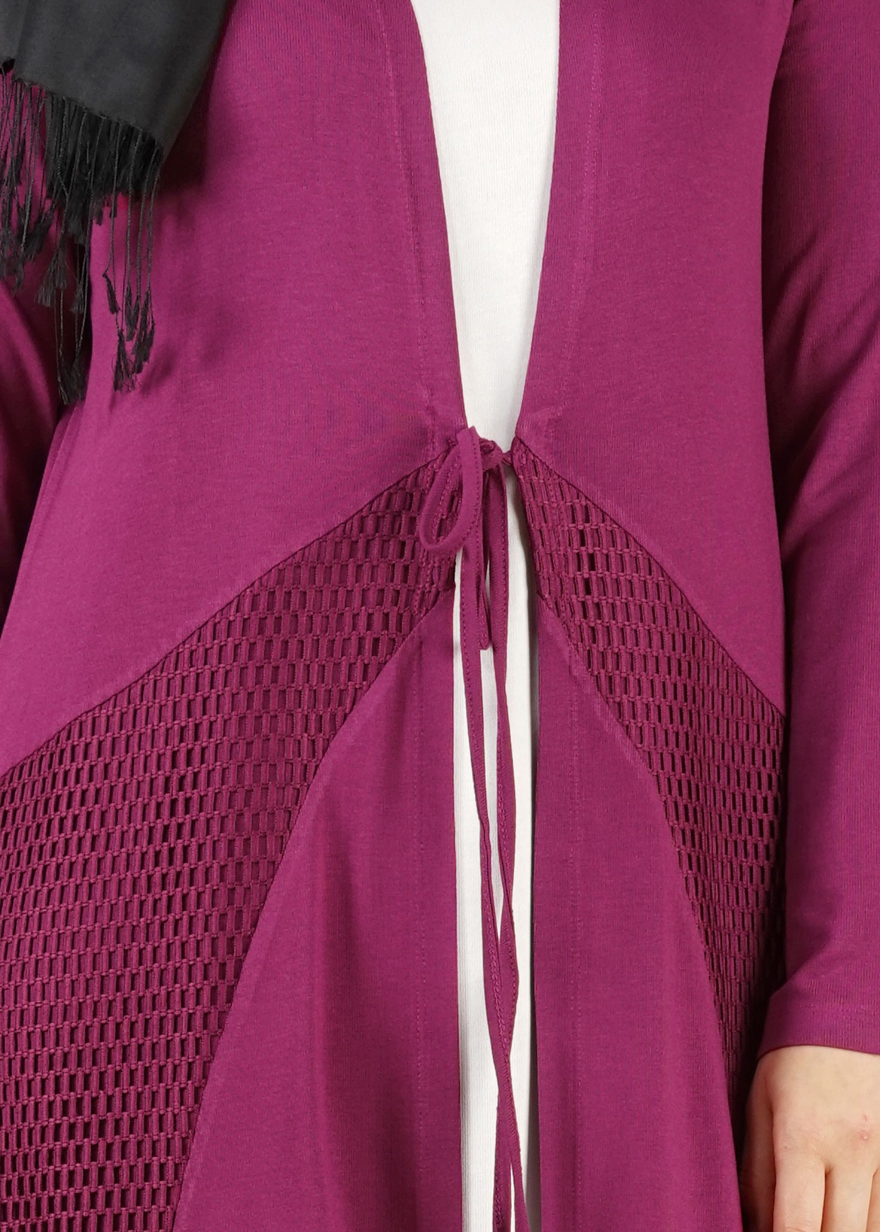 Tesettür giyim MOR FİLELİ ÖNDEN BAĞLAMALI TUNİK 2628 