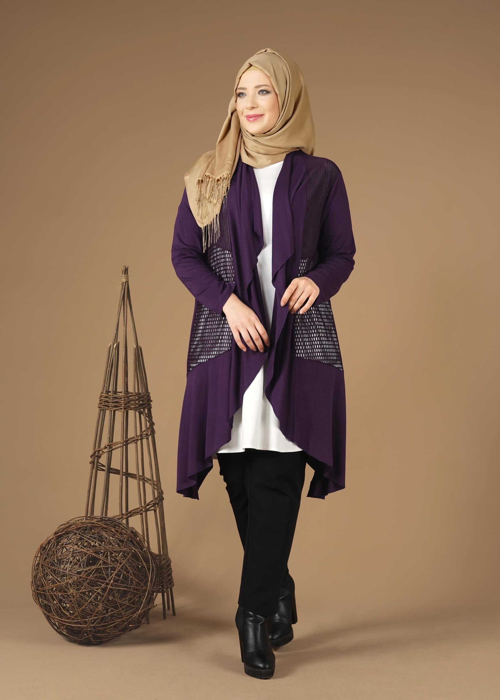 Tesettür giyim MOR FİLE DETAYLI ŞAL YAKA TUNİK 2629 