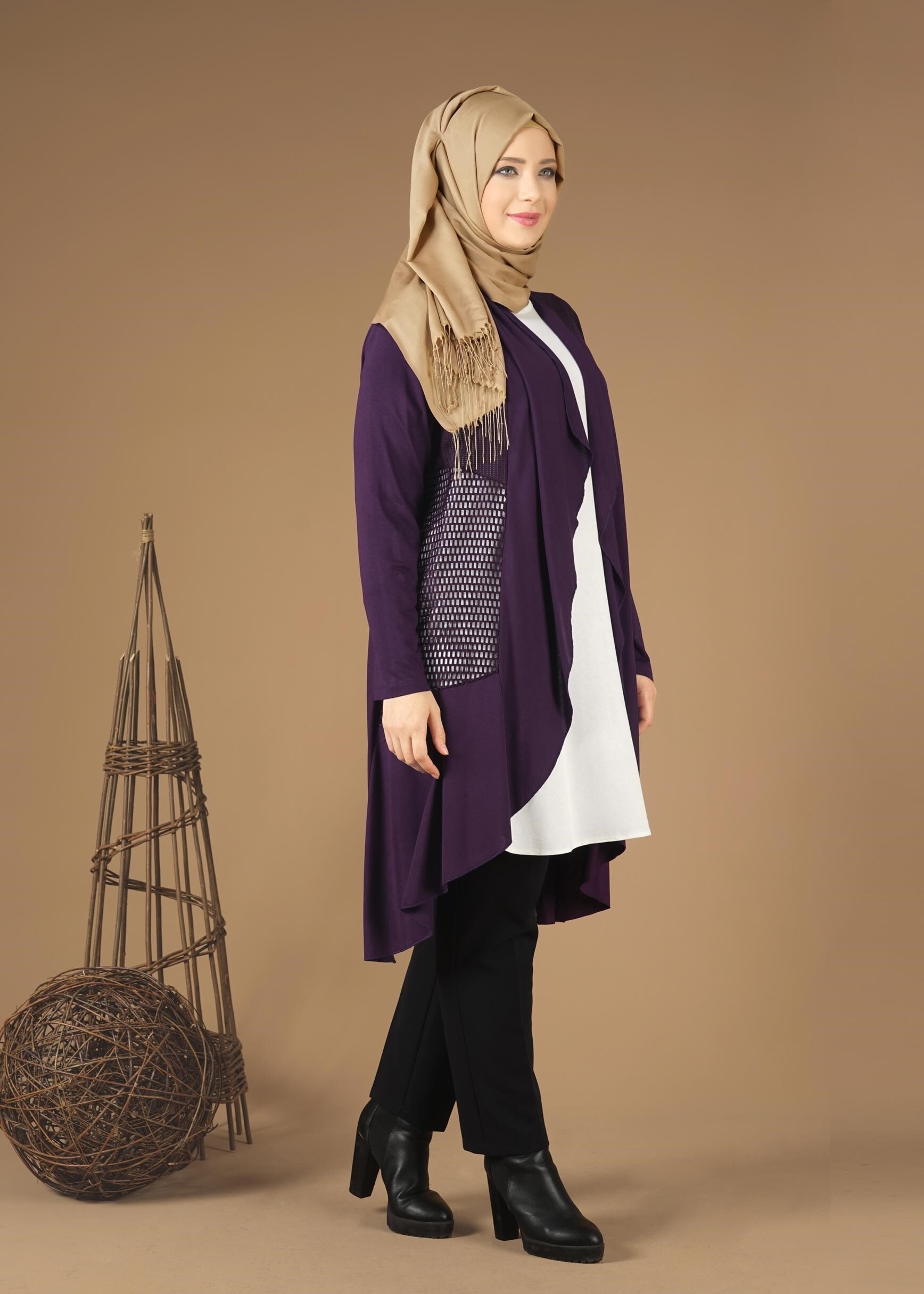 Tesettür giyim MOR FİLE DETAYLI ŞAL YAKA TUNİK 2629 