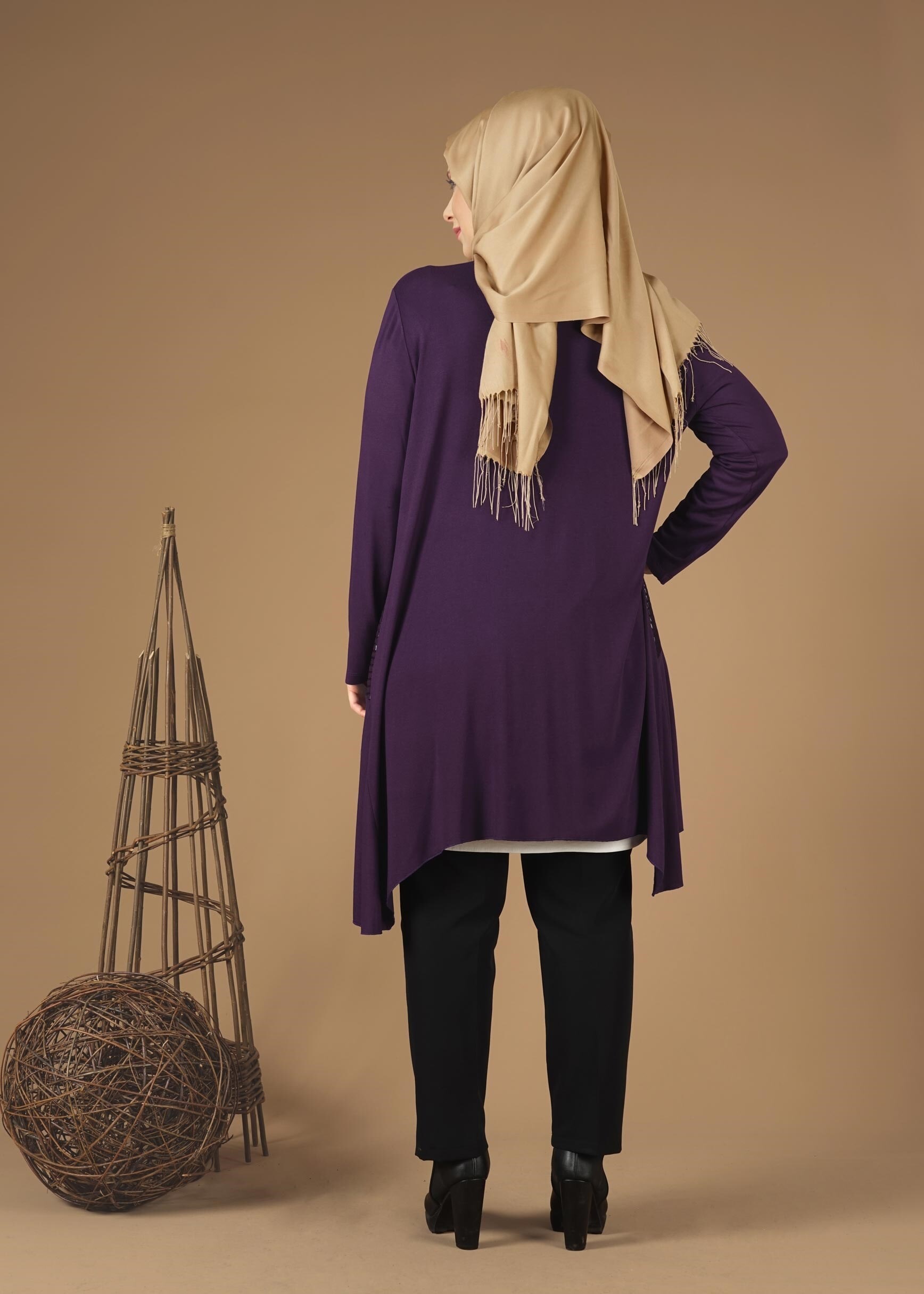 Tesettür giyim MOR FİLE DETAYLI ŞAL YAKA TUNİK 2629 