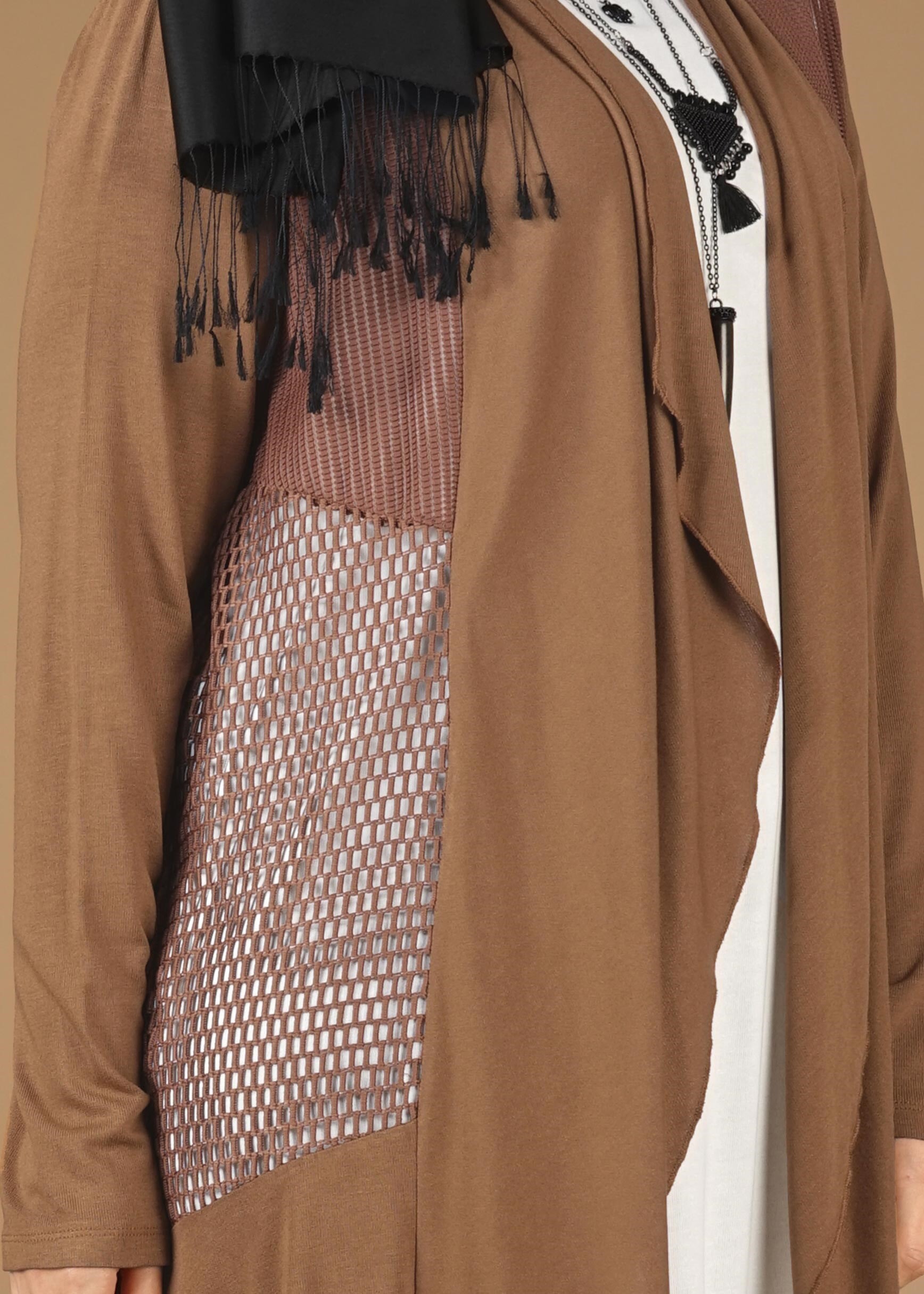 Tesettür giyim TABA FİLE DETAYLI ŞAL YAKA TUNİK 2629 