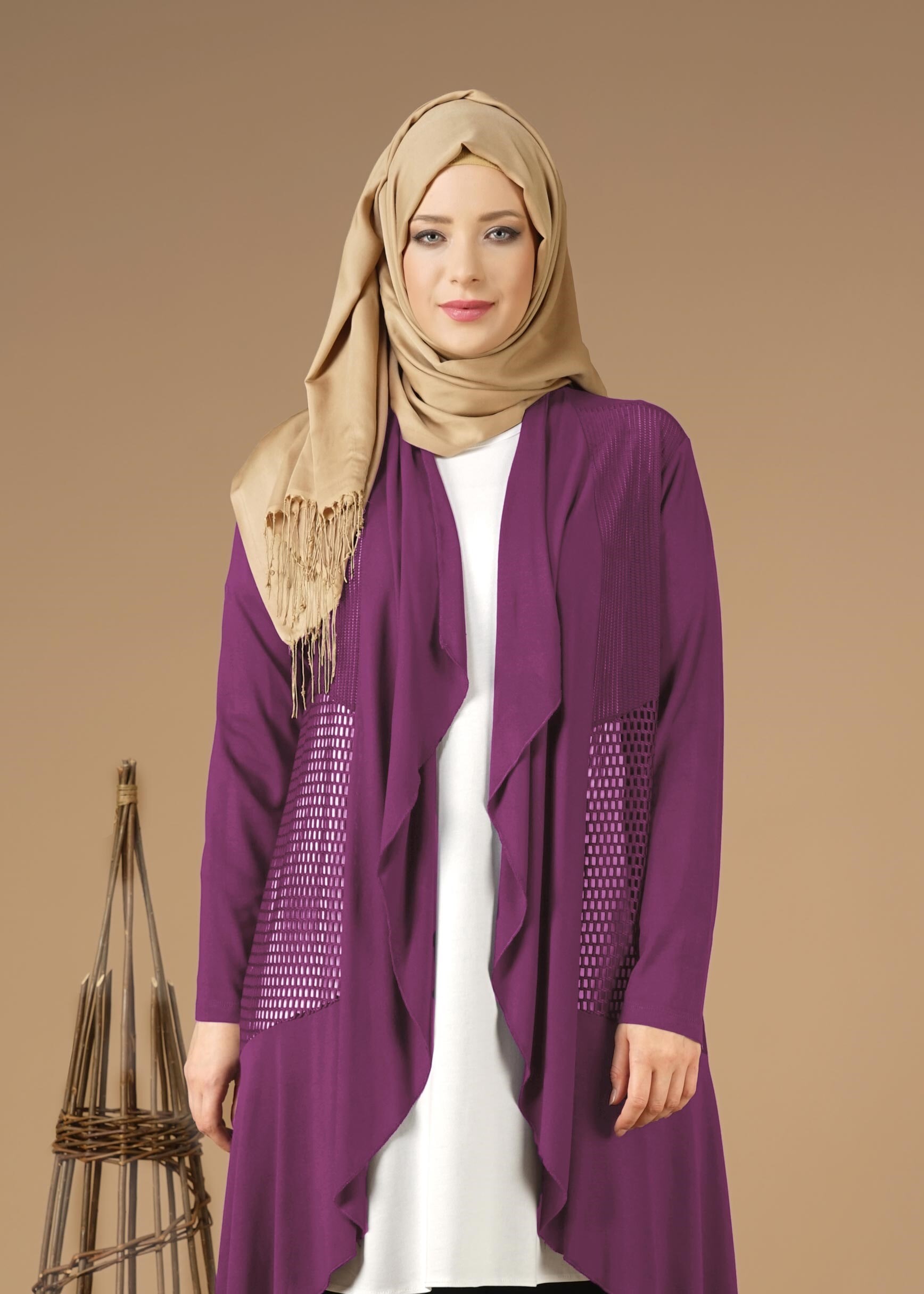 Tesettür giyim MOR FİLE DETAYLI ŞAL YAKA TUNİK 2629 