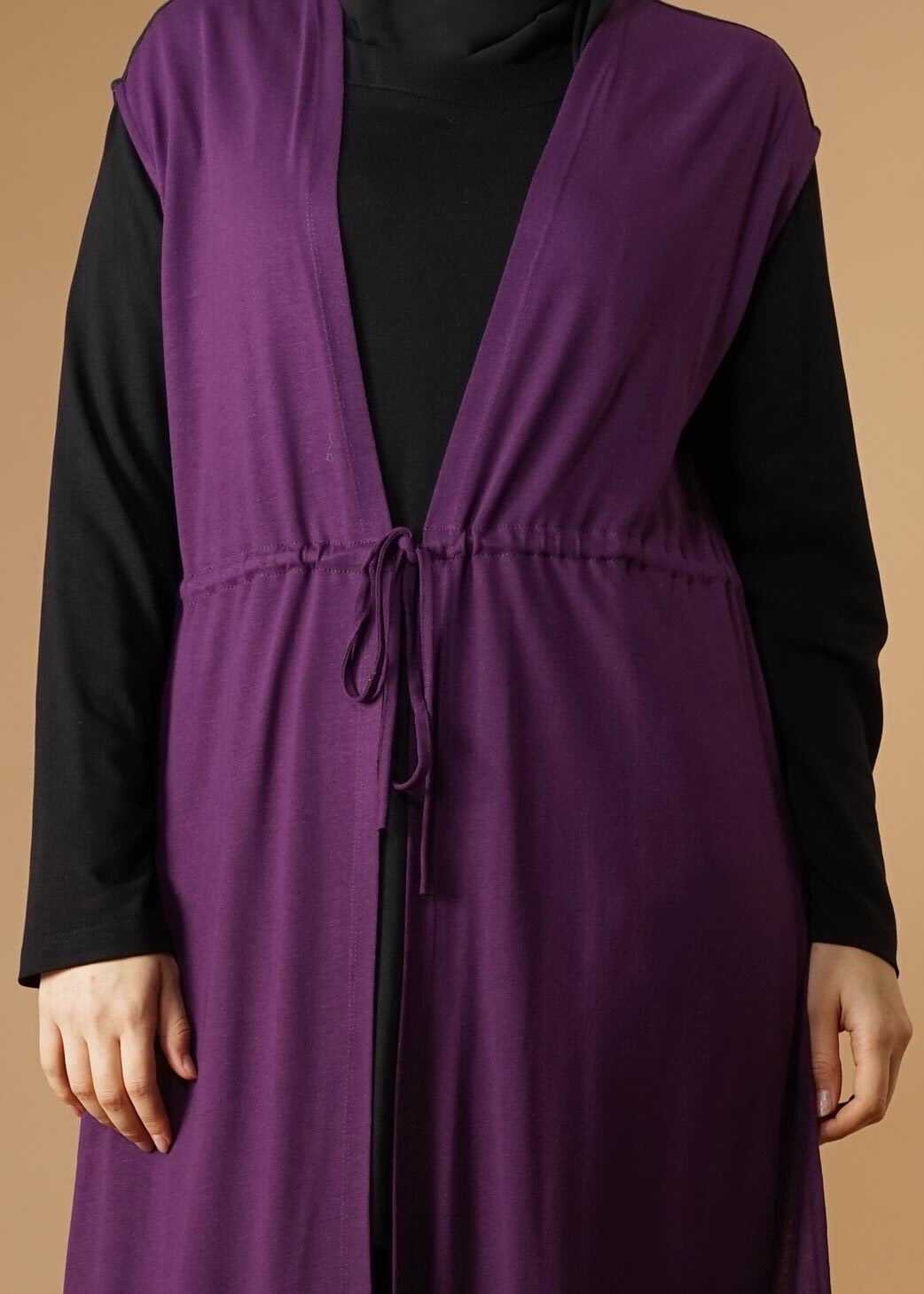 Tesettür giyim MOR BELDEN BÜZGÜLÜ TUNİK 2632 