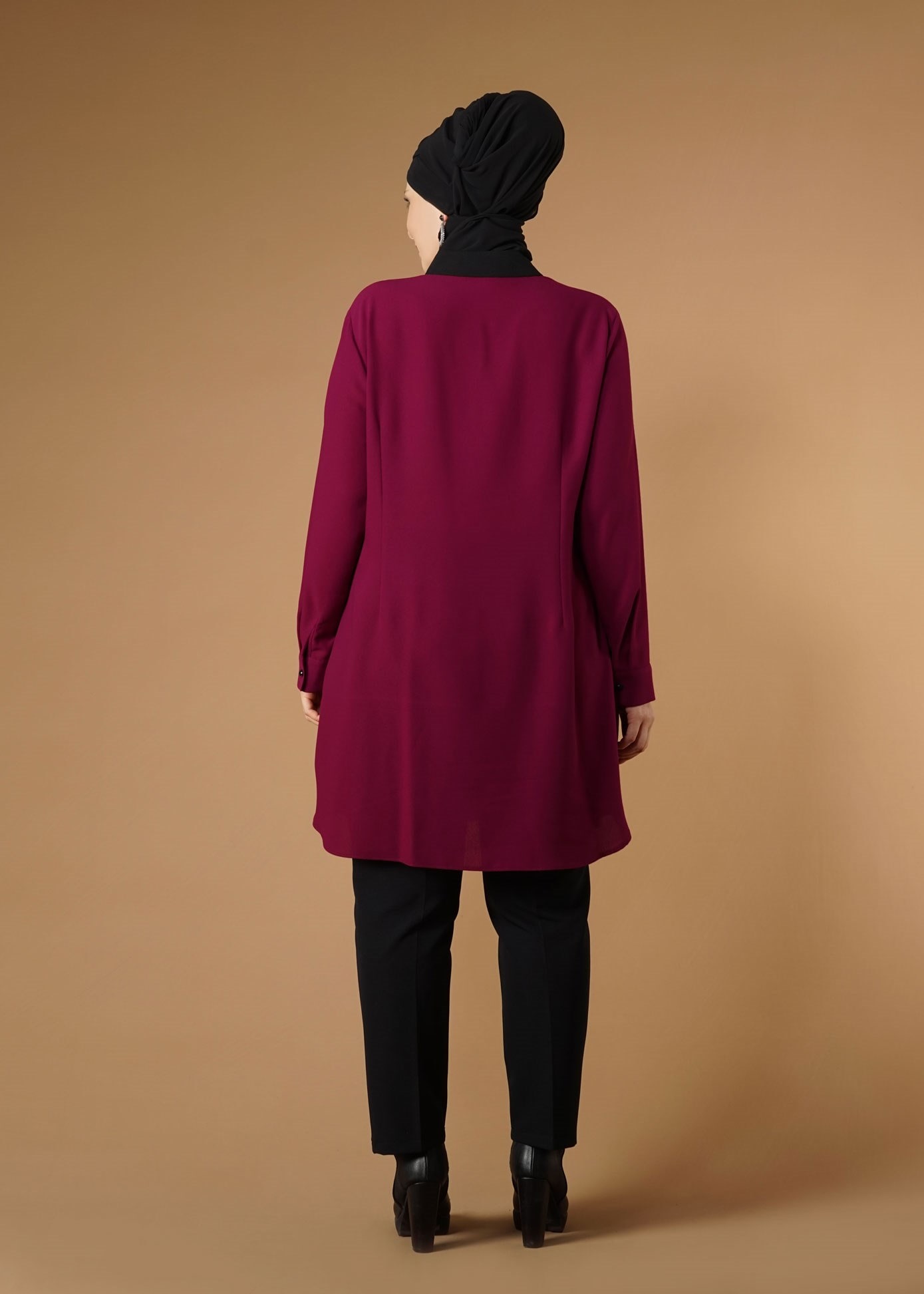 Tesettür giyim FUŞYA ETEK UCU GÜPÜRLÜ TUNİK 2633 