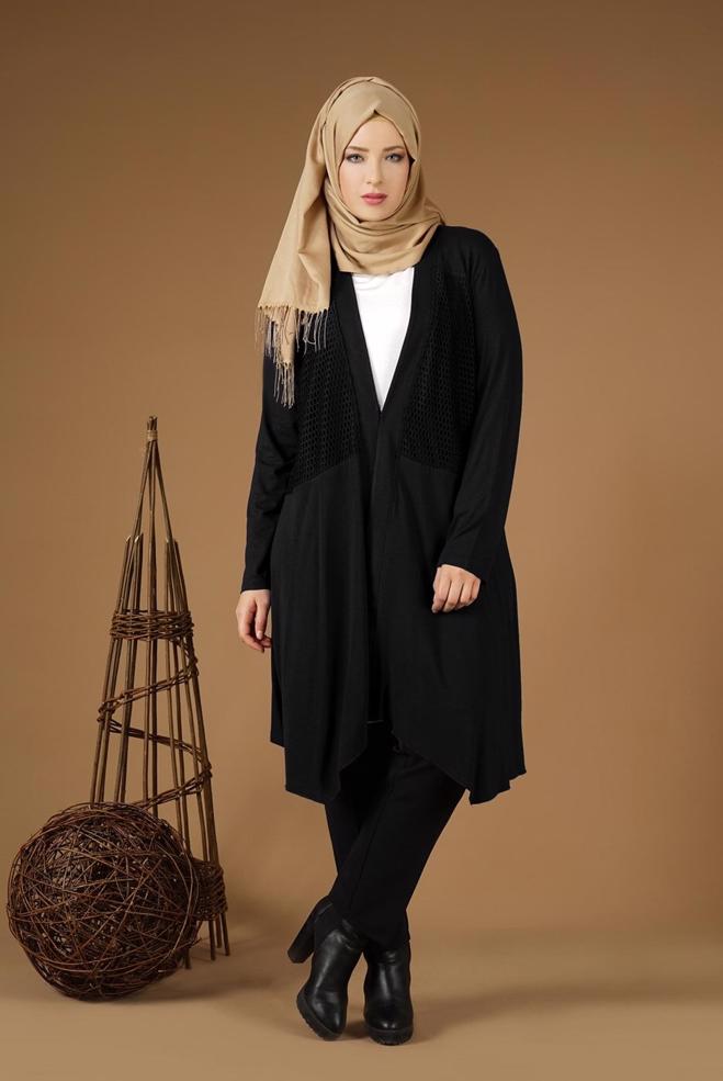 Vêtements hijab NOIR TUNIQUE À FLUIDE À COUPE ASYMMÉTRIQUE 2636  - ALVİNA