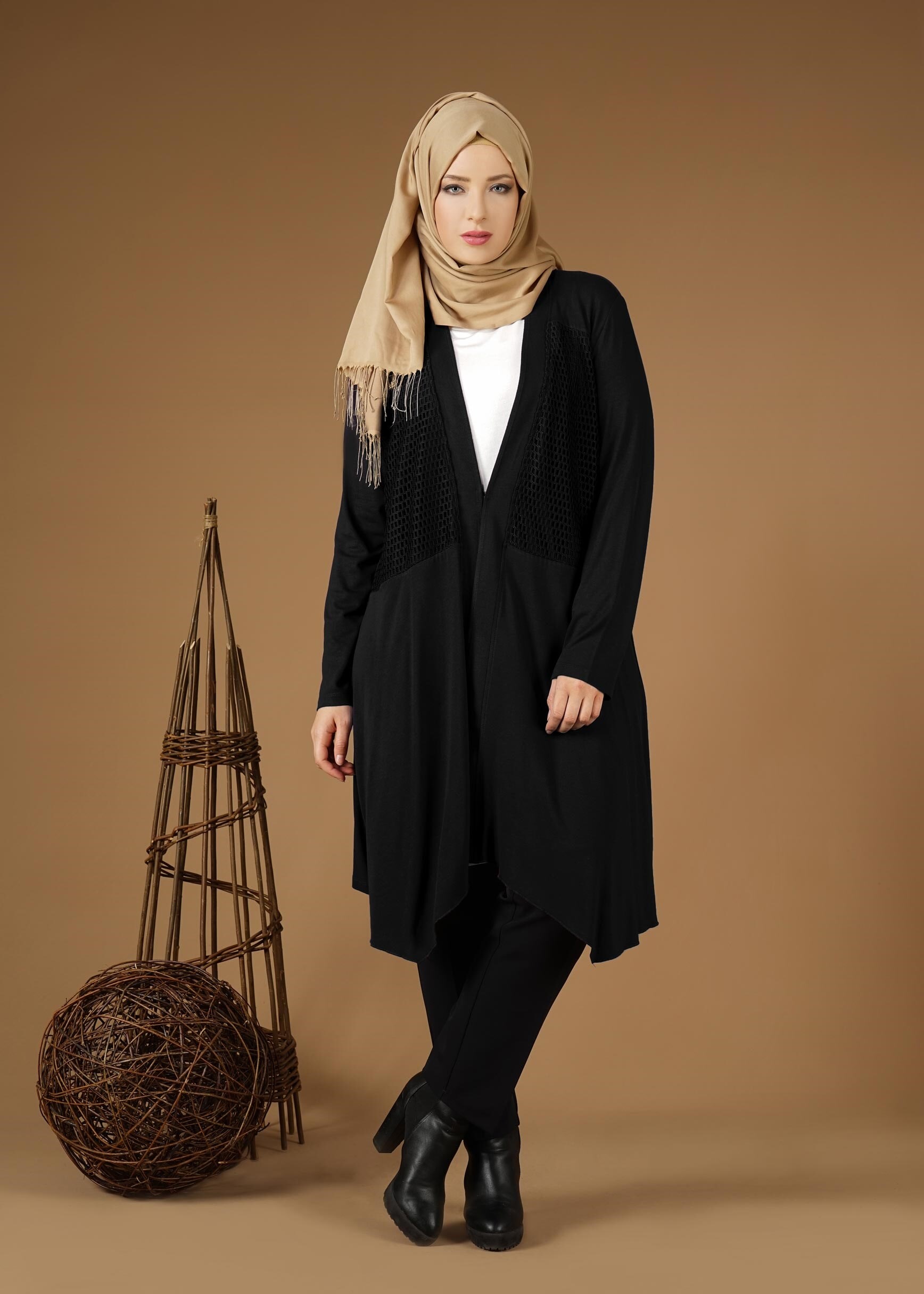 Tesettür giyim SİYAH ASİMETRİK SALAŞ CEKET 2636