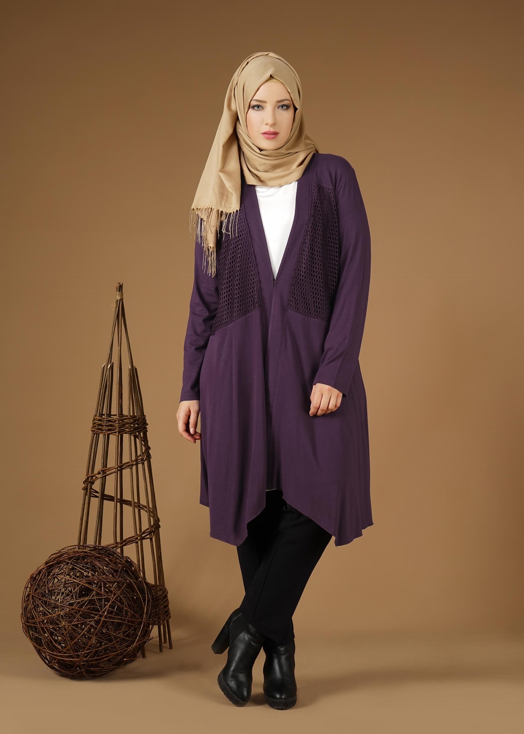Tesettür giyim MOR ASİMETRİK SALAŞ CEKET 2636
