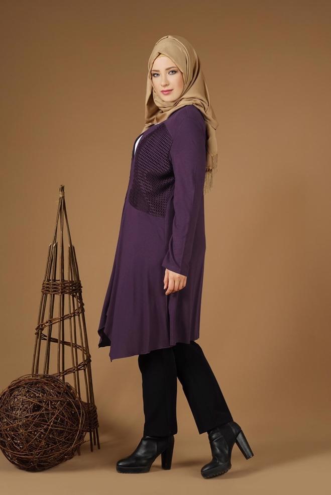Vêtements hijab POURPRE TUNIQUE À FLUIDE À COUPE ASYMMÉTRIQUE 2636  - ALVİNA