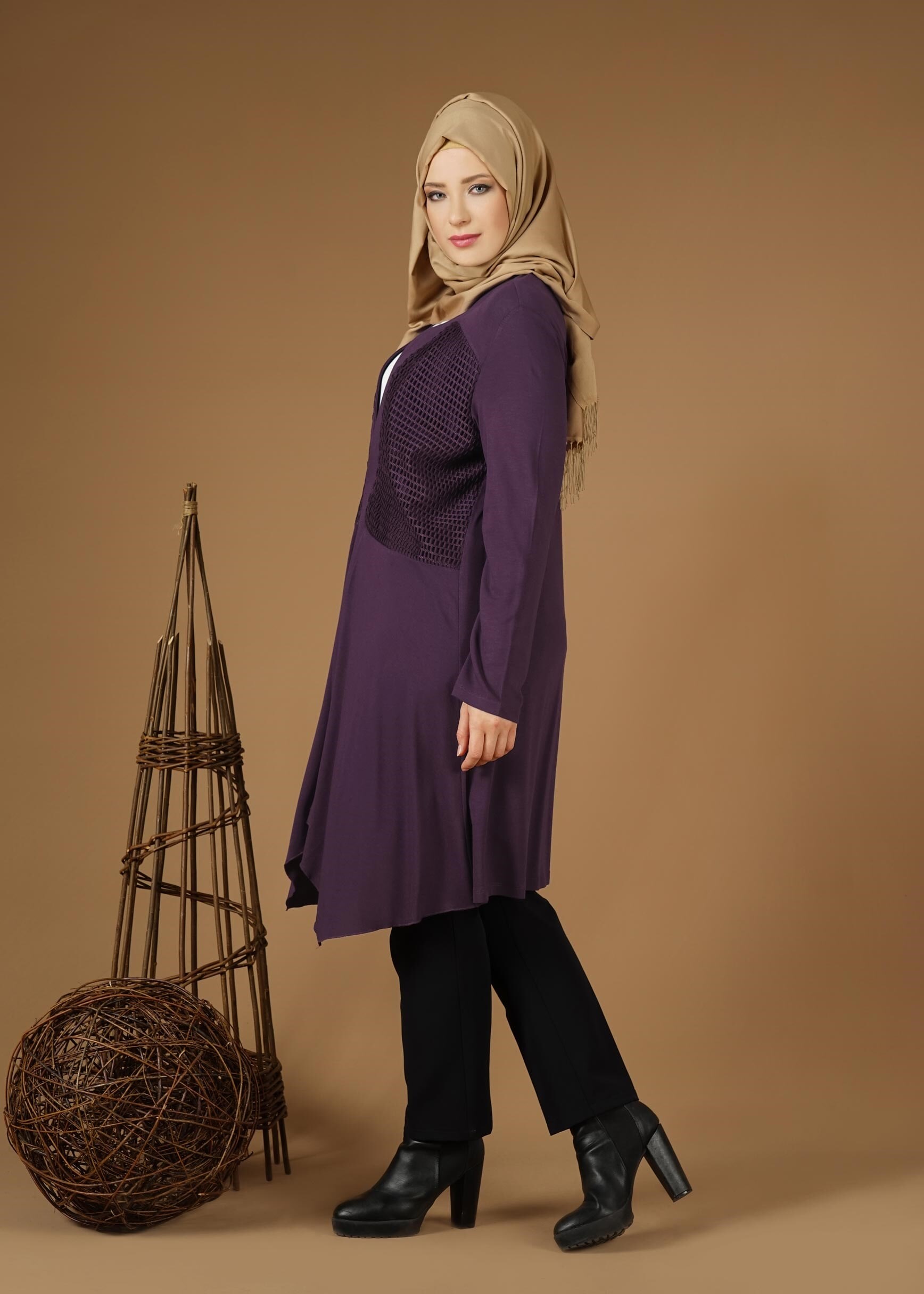 Tesettür giyim MOR ASİMETRİK SALAŞ CEKET 2636