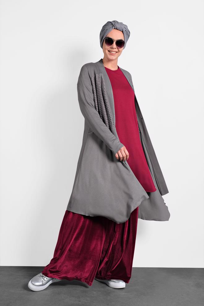Vêtements hijab GRIS TUNIQUE À FLUIDE À COUPE ASYMMÉTRIQUE 2636  - ALVİNA