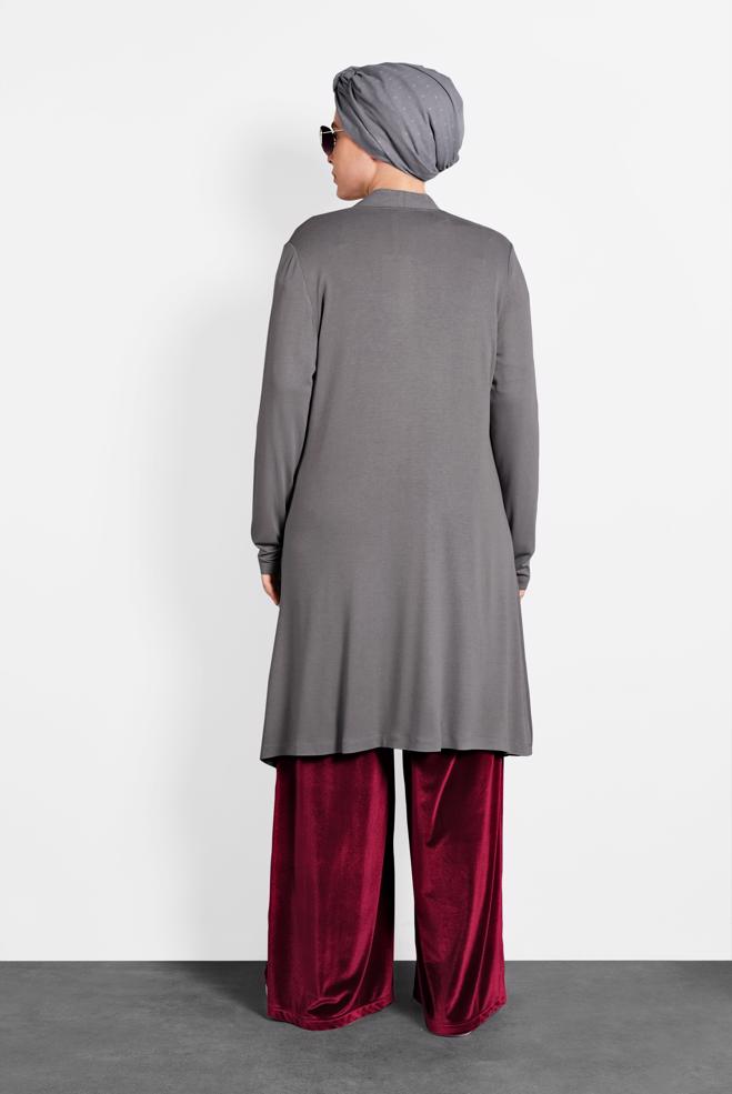 Vêtements hijab GRIS TUNIQUE À FLUIDE À COUPE ASYMMÉTRIQUE 2636  - ALVİNA