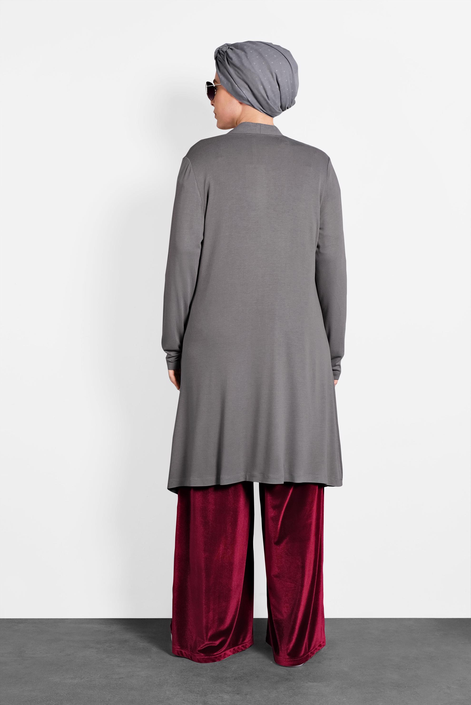 Tesettür giyim GRİ ASİMETRİK SALAŞ CEKET 2636