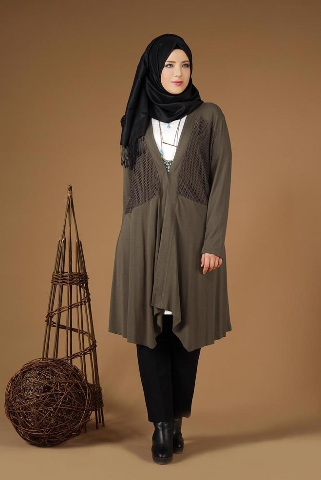 Vêtements hijab KAKI TUNIQUE À FLUIDE À COUPE ASYMMÉTRIQUE 2636  - ALVİNA