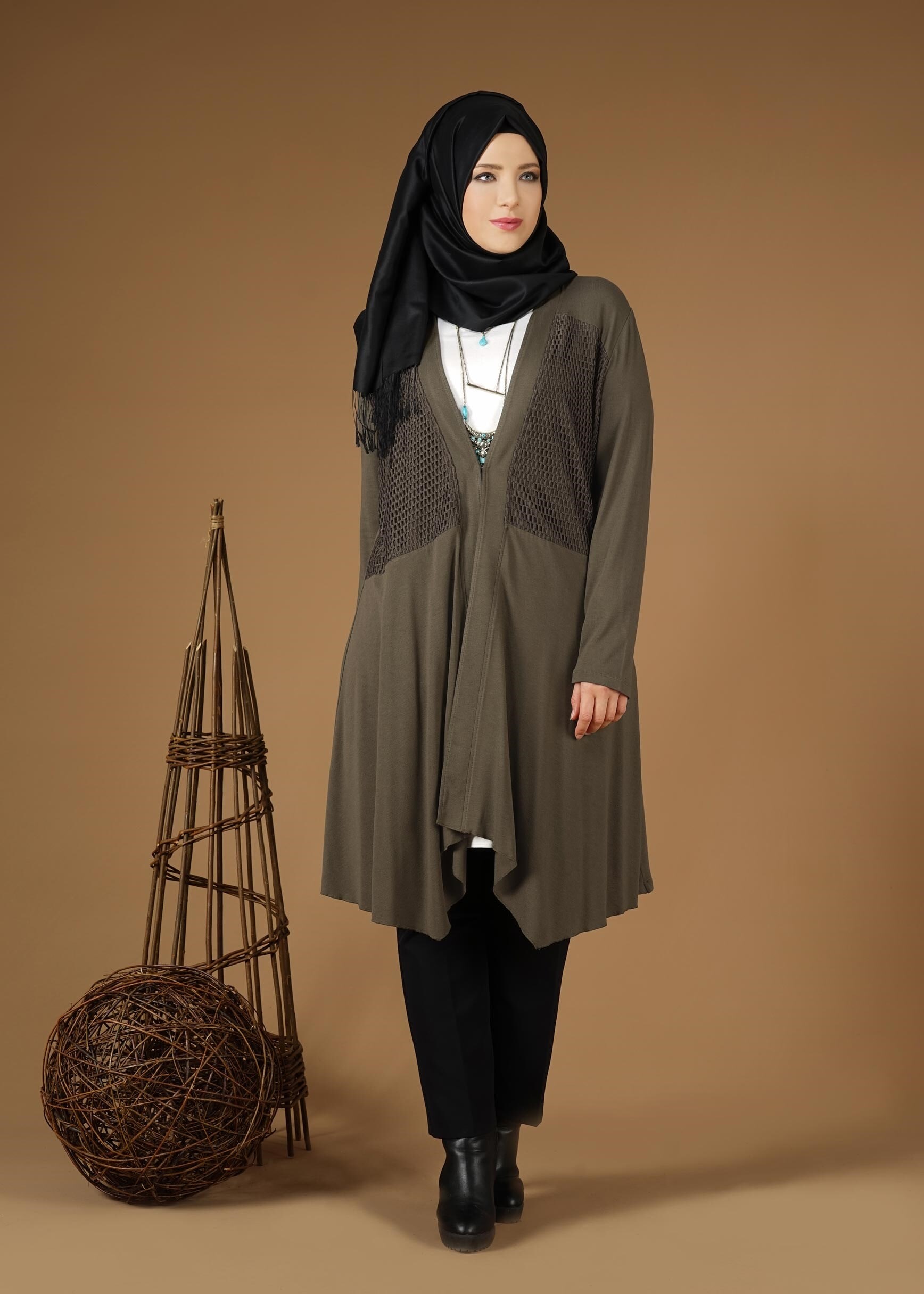 Tesettür giyim HAKİ ASİMETRİK SALAŞ CEKET 2636