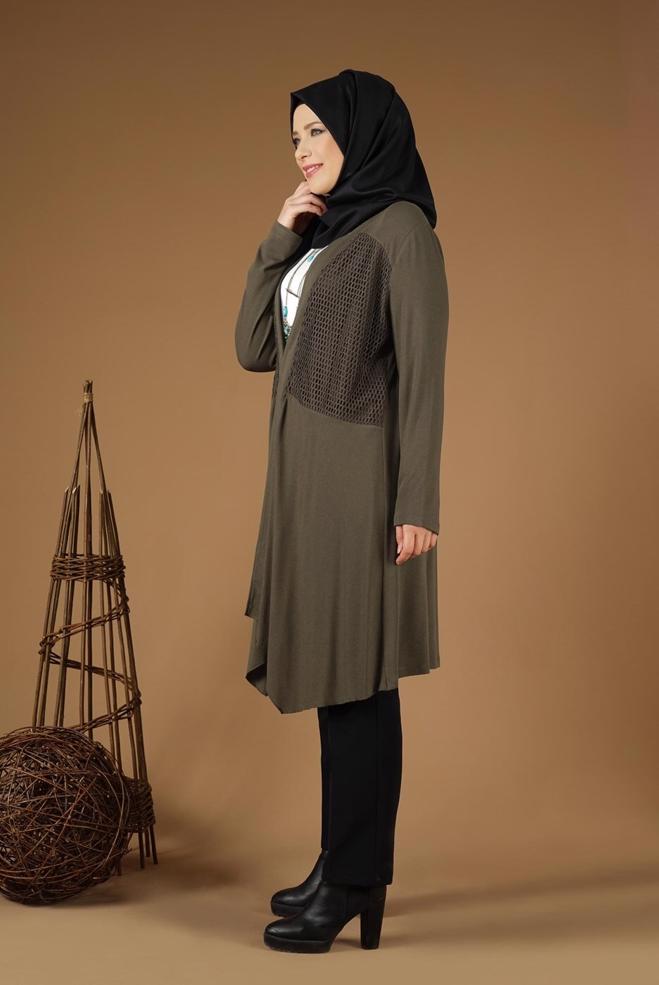 Vêtements hijab KAKI TUNIQUE À FLUIDE À COUPE ASYMMÉTRIQUE 2636  - ALVİNA