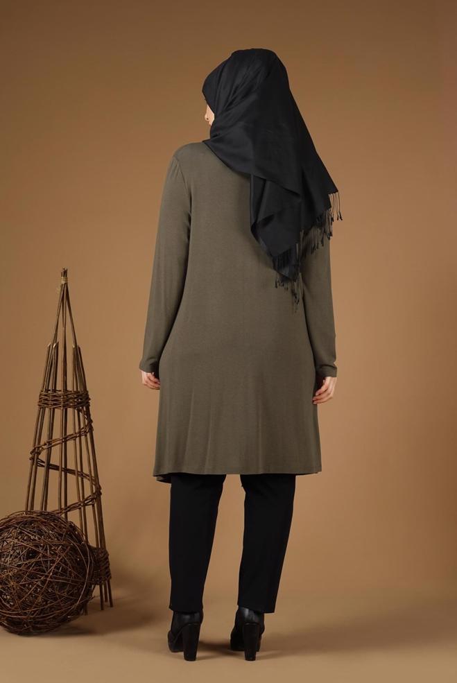 Vêtements hijab KAKI TUNIQUE À FLUIDE À COUPE ASYMMÉTRIQUE 2636  - ALVİNA